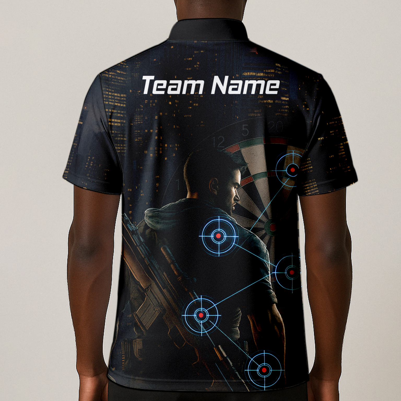 Personalised Sniper Tactical Dart Jersey Polo Shirt Black City Night For Men P5428 additional image 1