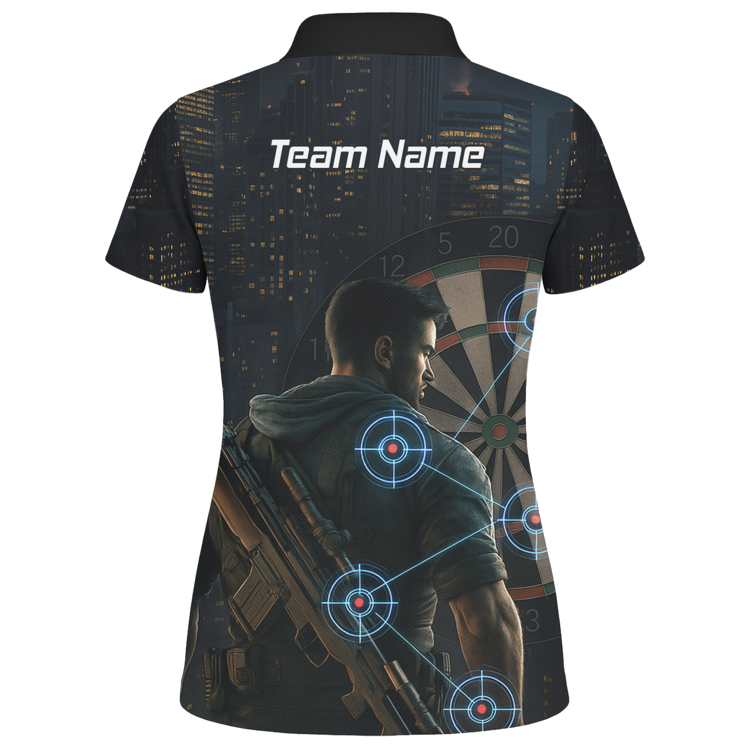 Personalised Sniper Tactical Dart Jersey Polo Shirt Black City Night For Men P5428 additional image 2