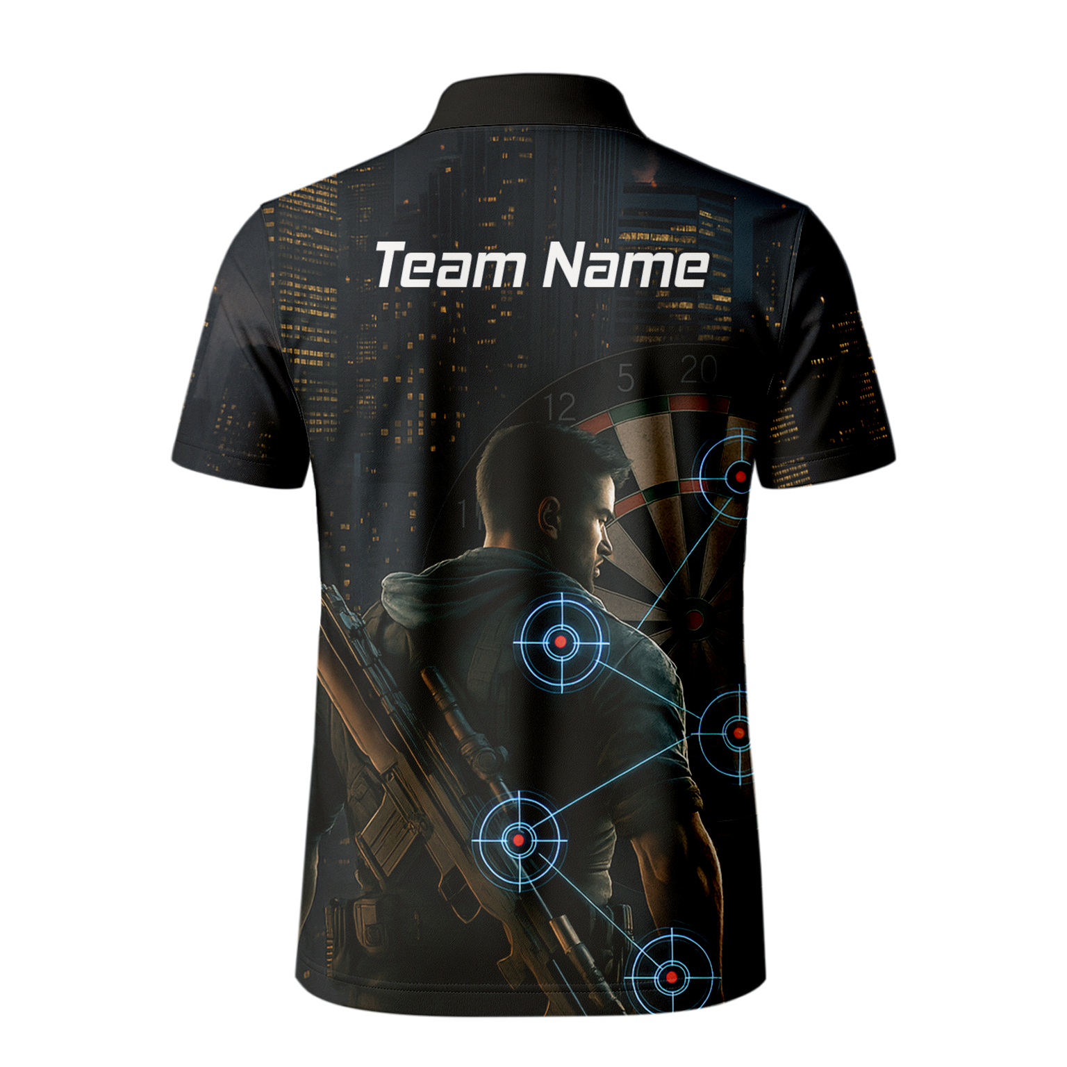 Personalised Sniper Tactical Dart Jersey Polo Shirt Black City Night For Men P5428 additional image 3