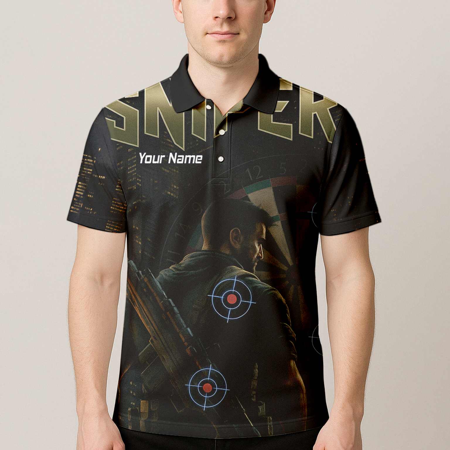 Personalised Sniper Tactical Dart Jersey Polo Shirt Black City Night For Men P5428 additional image 4