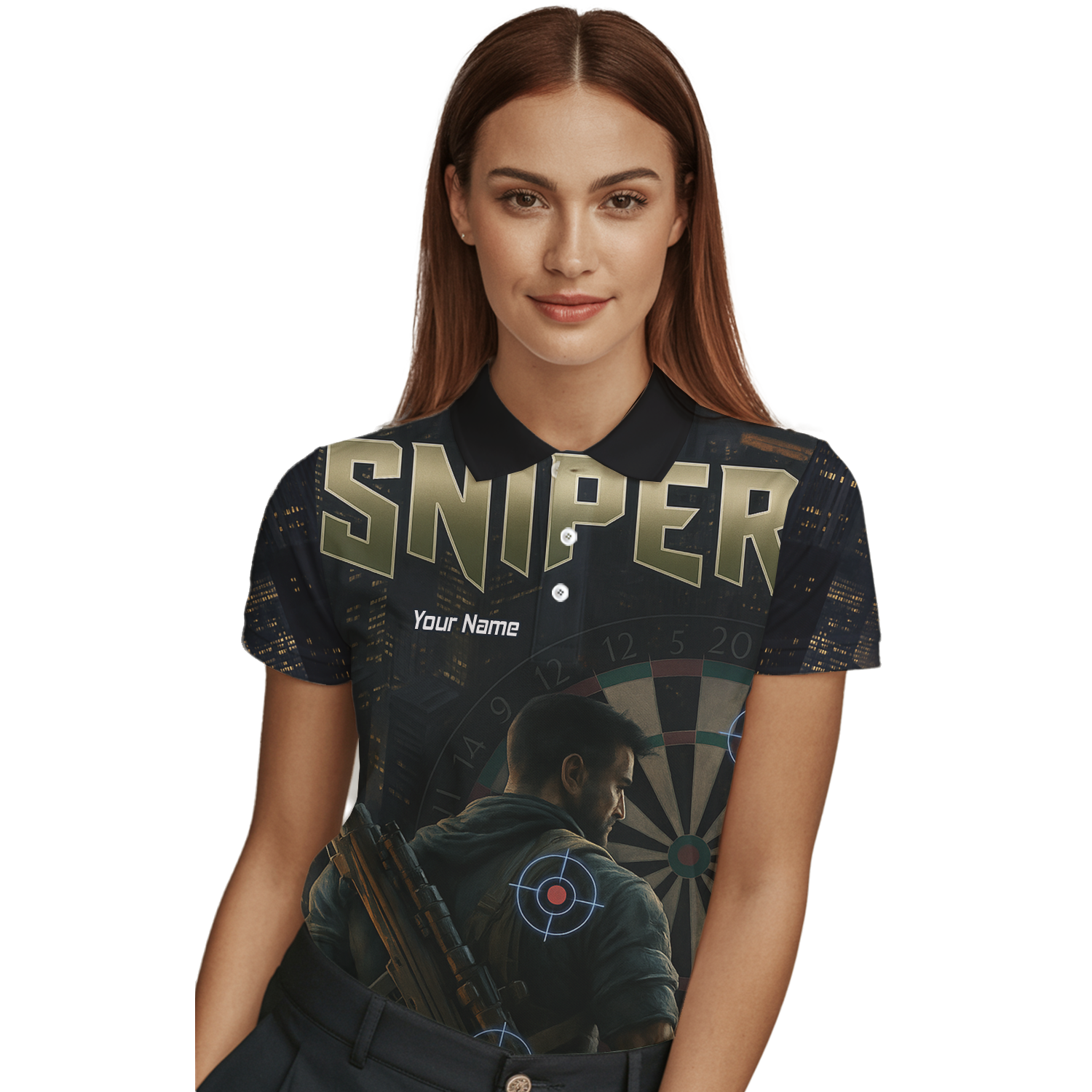 Personalised Sniper Tactical Dart Jersey Polo Shirt Black City Night For Men P5428 additional image 3