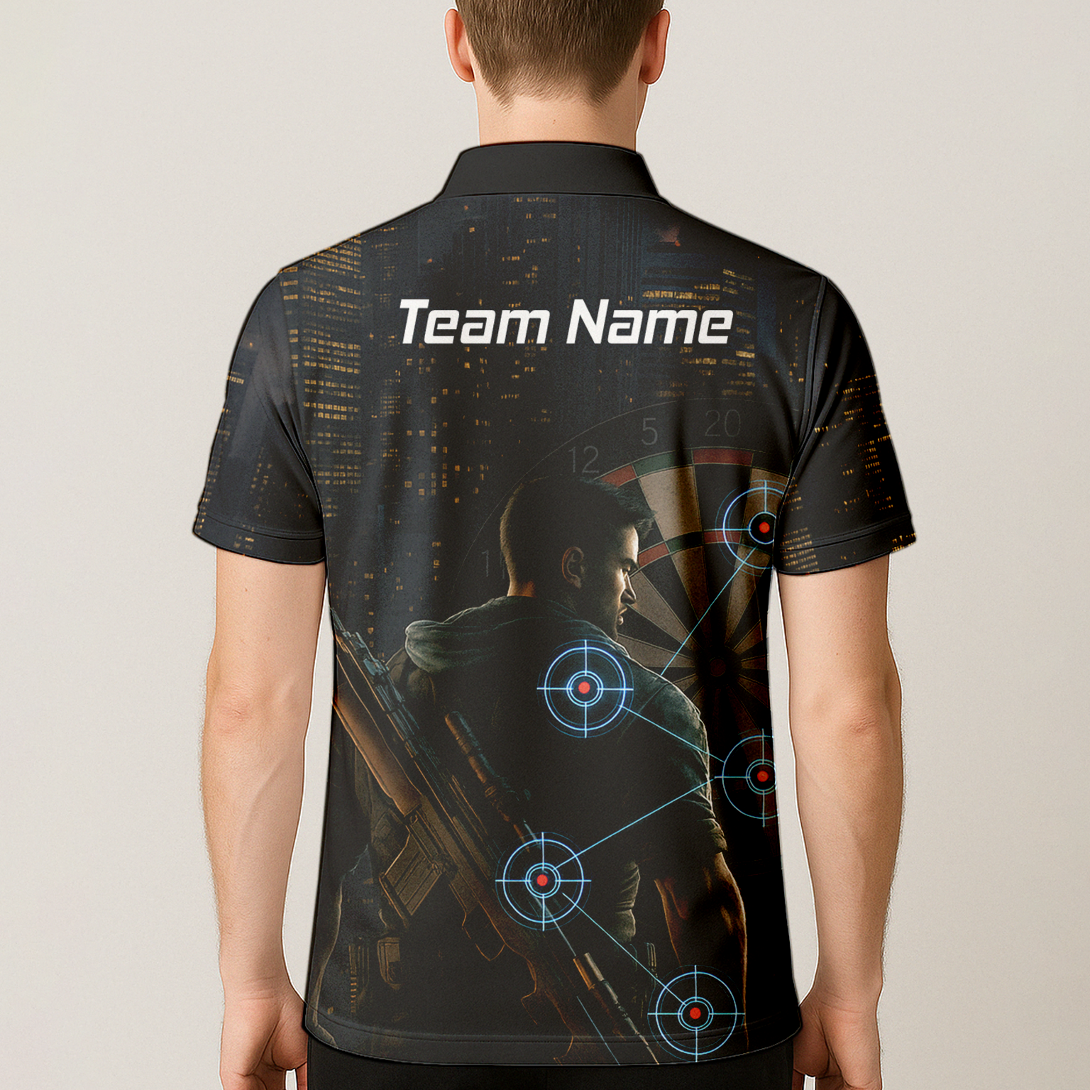 Personalised Sniper Tactical Dart Jersey Polo Shirt Black City Night For Men P5428 additional image 5