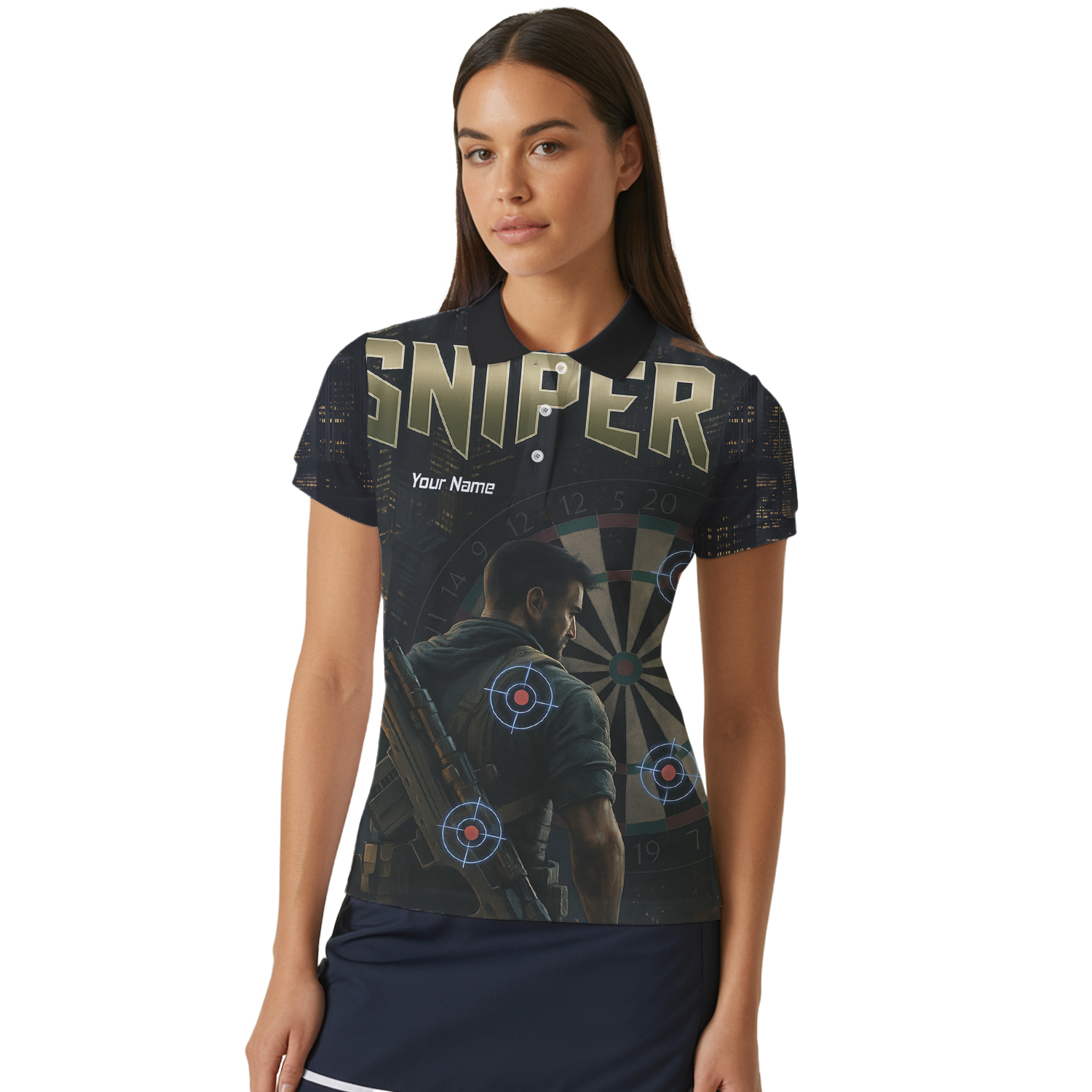 Personalised Sniper Tactical Dart Jersey Polo Shirt Black City Night For Men P5428 additional image 4