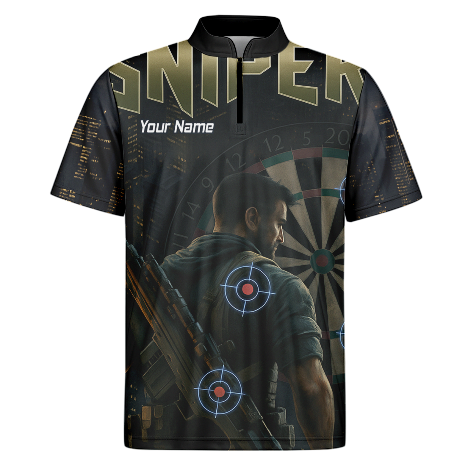Personalised Sniper Tactical Dart Jersey Polo Shirt Black City Night For Men P5428 additional image 6