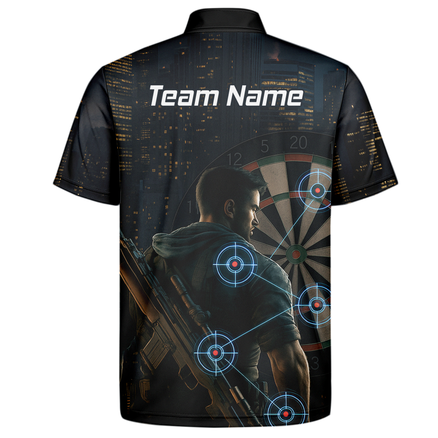 Personalised Sniper Tactical Dart Jersey Polo Shirt Black City Night For Men P5428 additional image 7