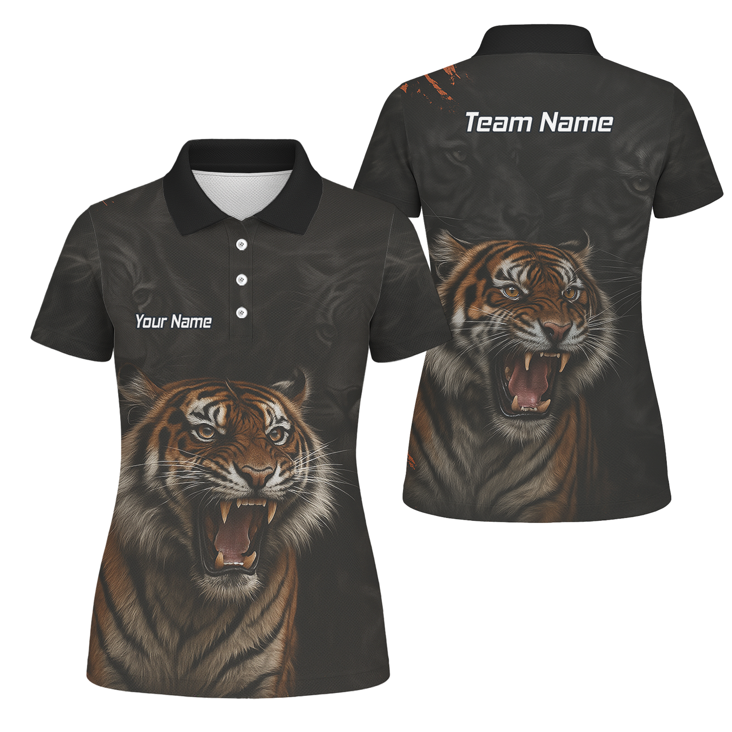 Personalised Roaring Tiger Dart Polo Shirt Black Custom Name Team Jersey For Men C7747 main image - polo No