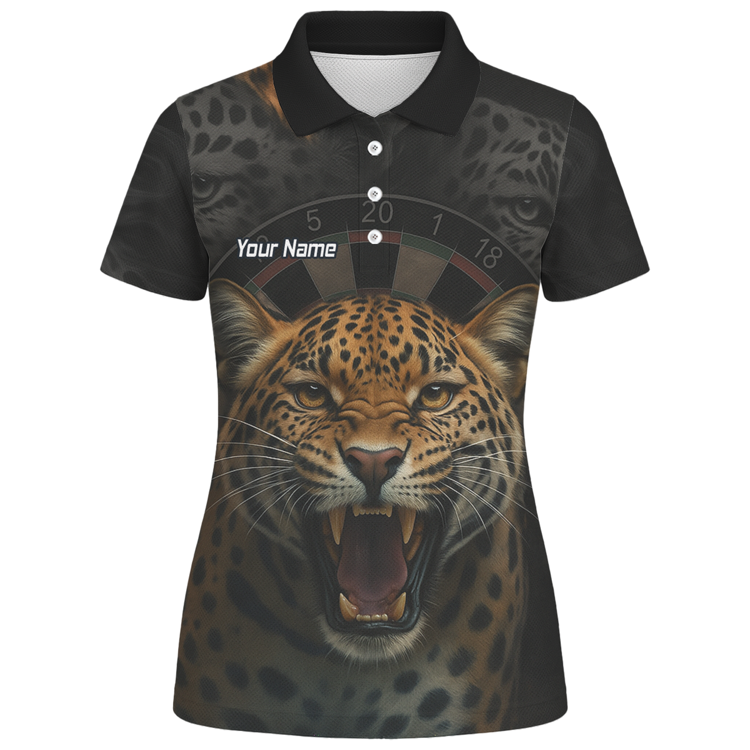 Personalised Roaring Leopard Print Darts Polo Shirt Black For Men U4010 additional image 1