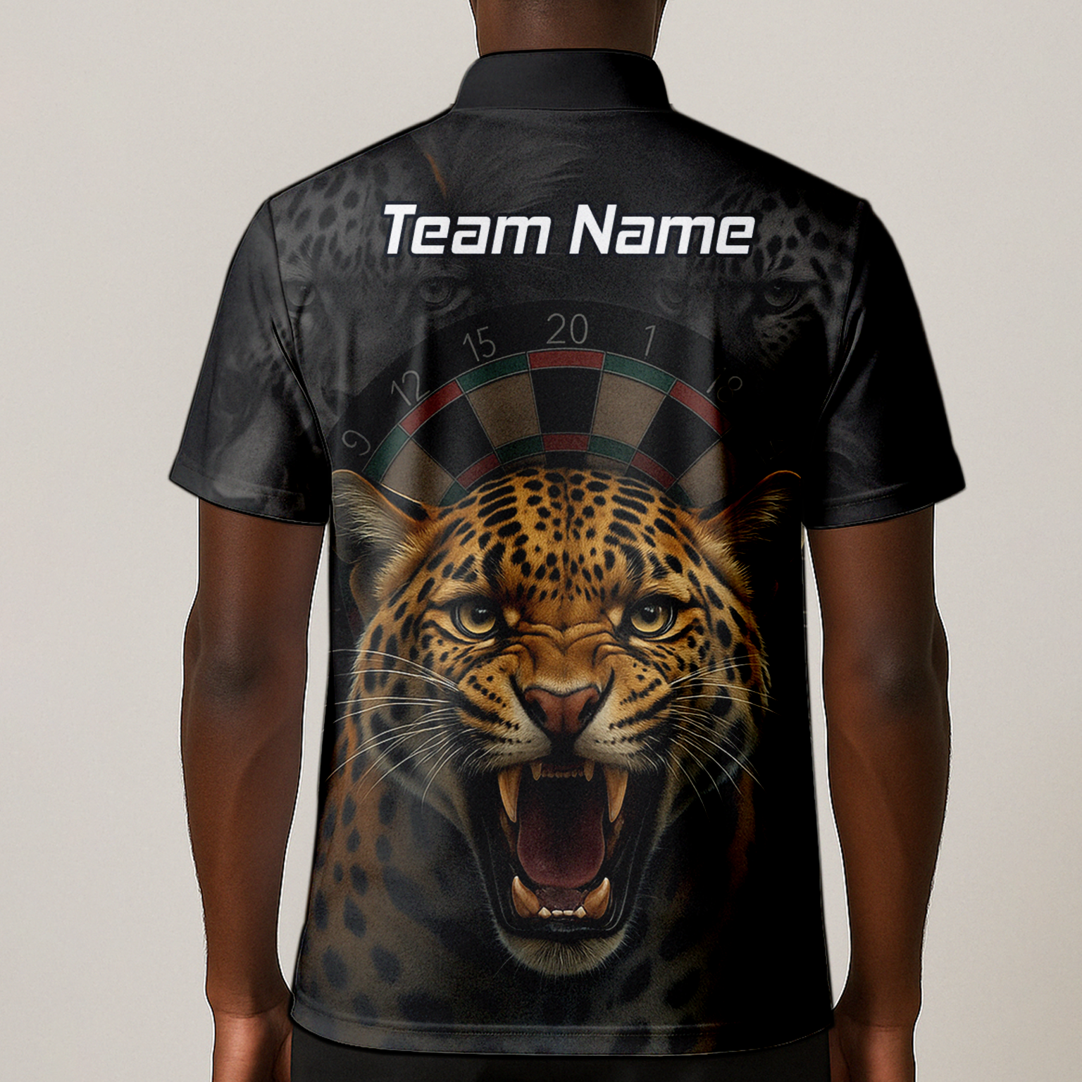 Personalised Roaring Leopard Print Darts Polo Shirt Black For Men U4010 additional image 1