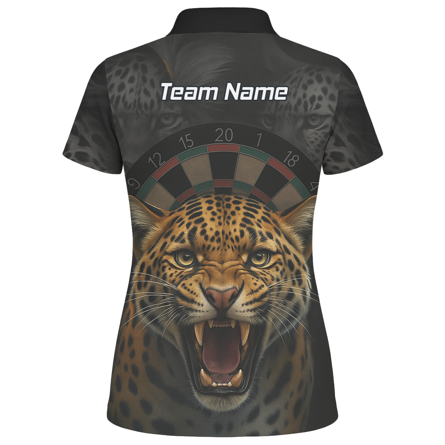 Personalised Roaring Leopard Print Darts Polo Shirt Black For Men U4010 additional image 2