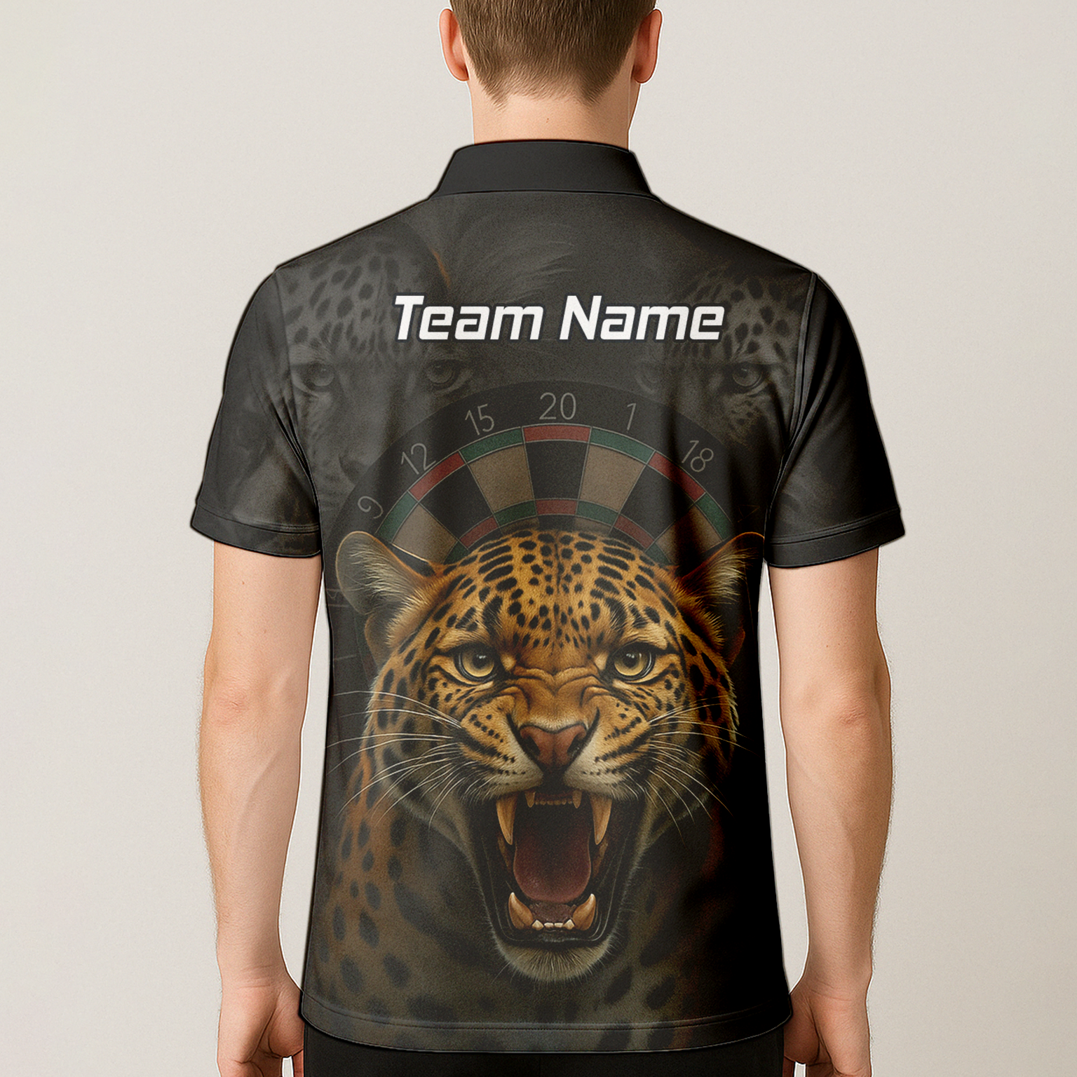 Personalised Roaring Leopard Print Darts Polo Shirt Black For Men U4010 additional image 5