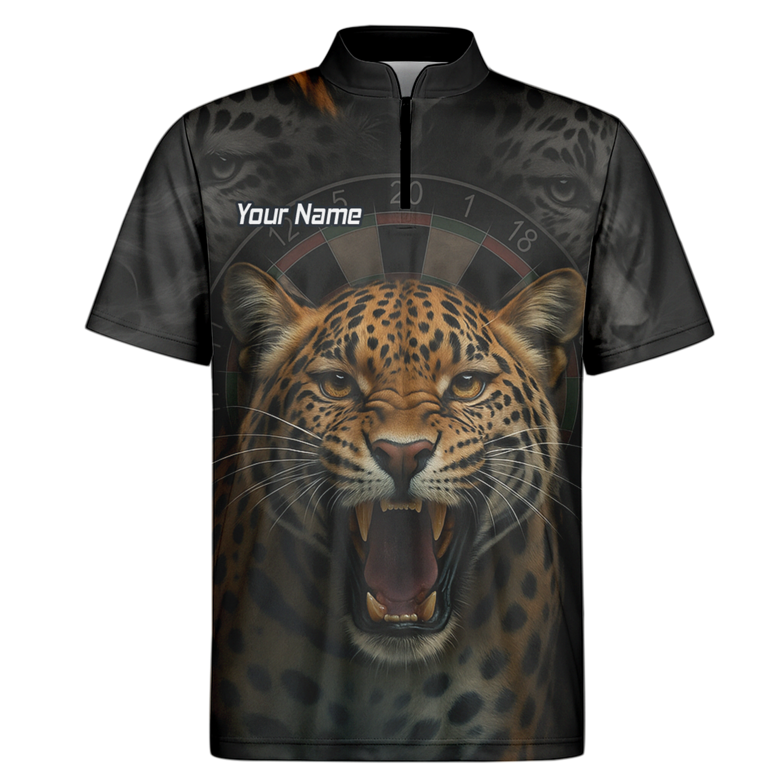 Personalised Roaring Leopard Print Darts Polo Shirt Black For Men U4010 additional image 6