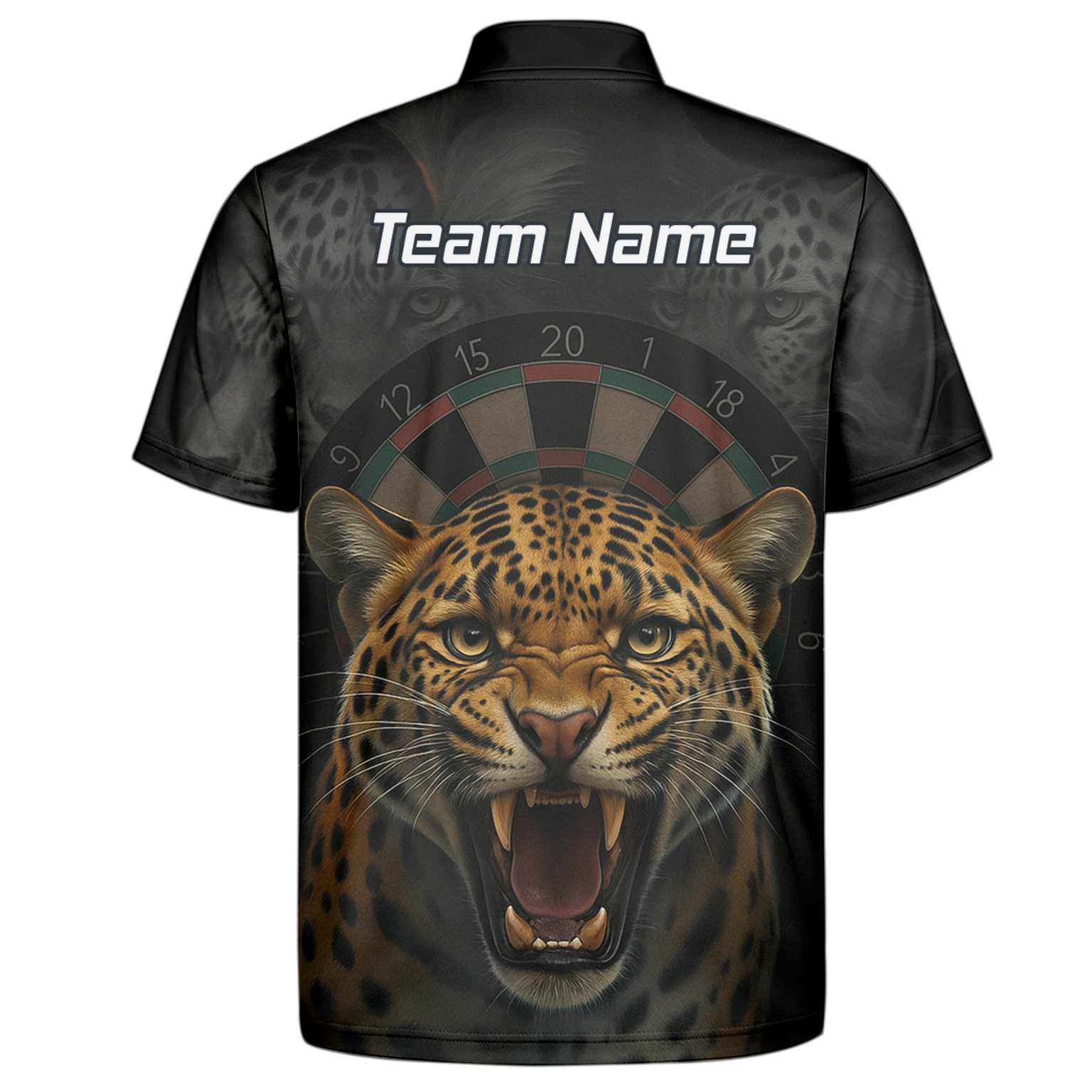 Personalised Roaring Leopard Print Darts Polo Shirt Black For Men U4010 additional image 7