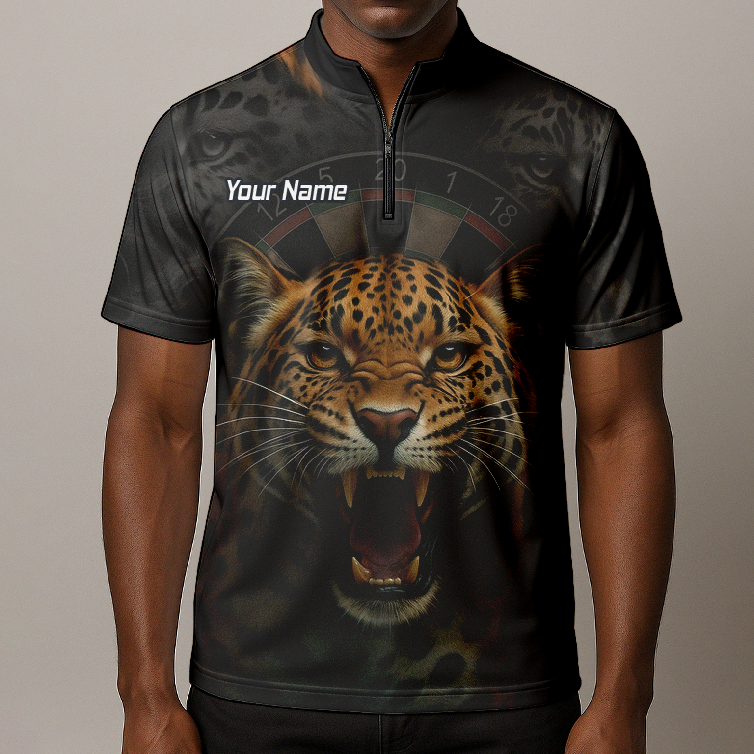 Personalised Roaring Leopard Print Darts Polo Shirt Black For Men U4010 additional image 8