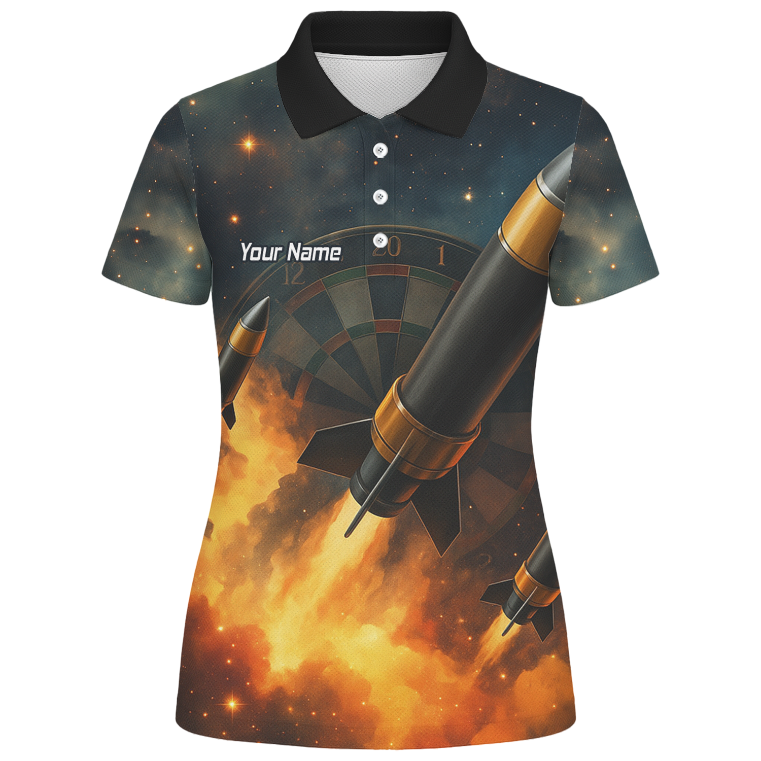 Personalised Space Rocket Fire Dart Jersey Polo Shirt For Men Q1206 additional image 1