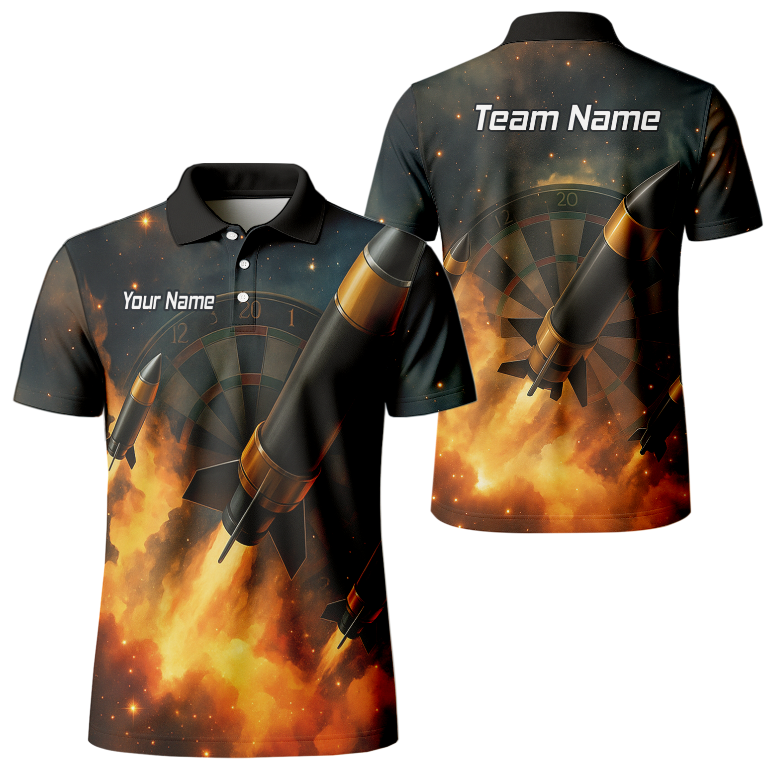 Personalised Space Rocket Fire Dart Jersey Polo Shirt For Men Q1206 main image - polo No