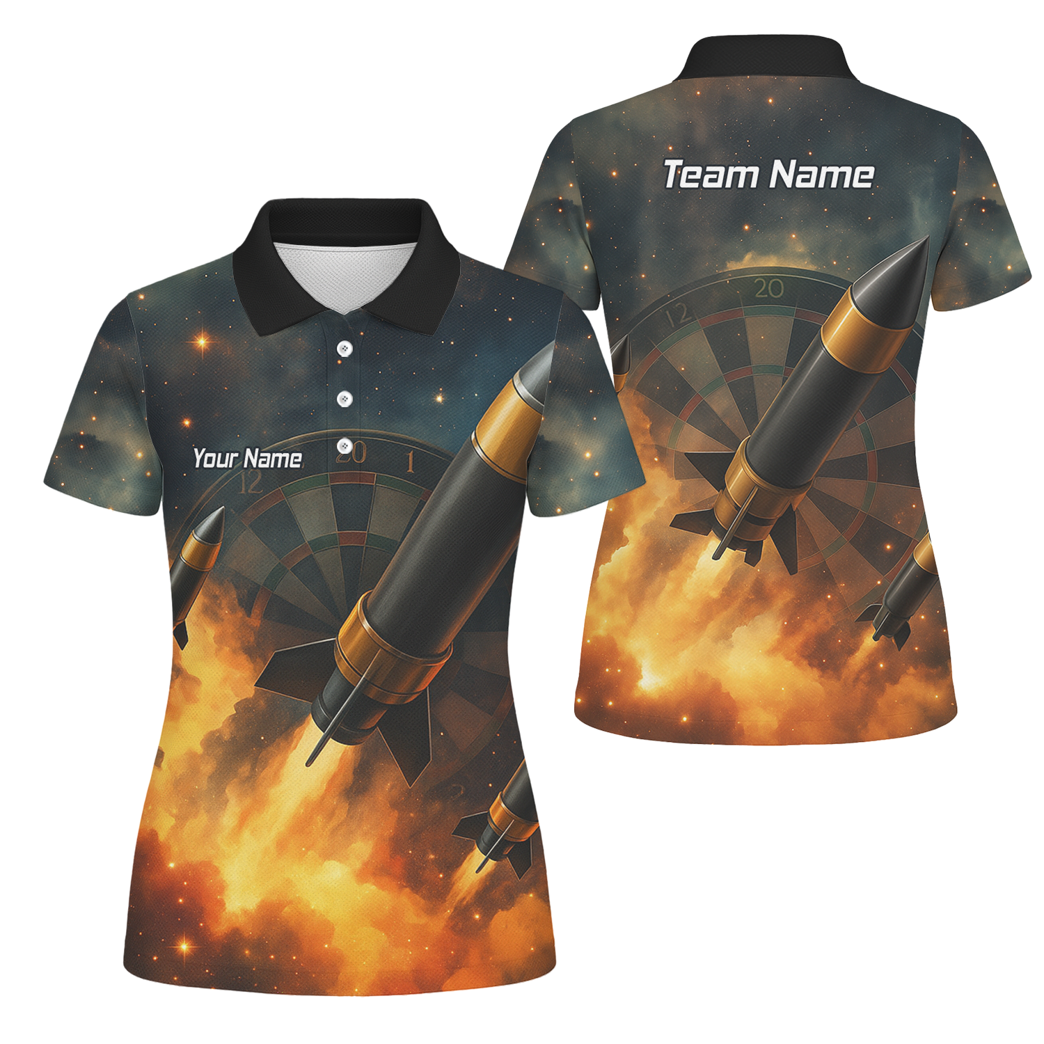 Personalised Space Rocket Fire Dart Jersey Polo Shirt For Men Q1206 main image - polo No