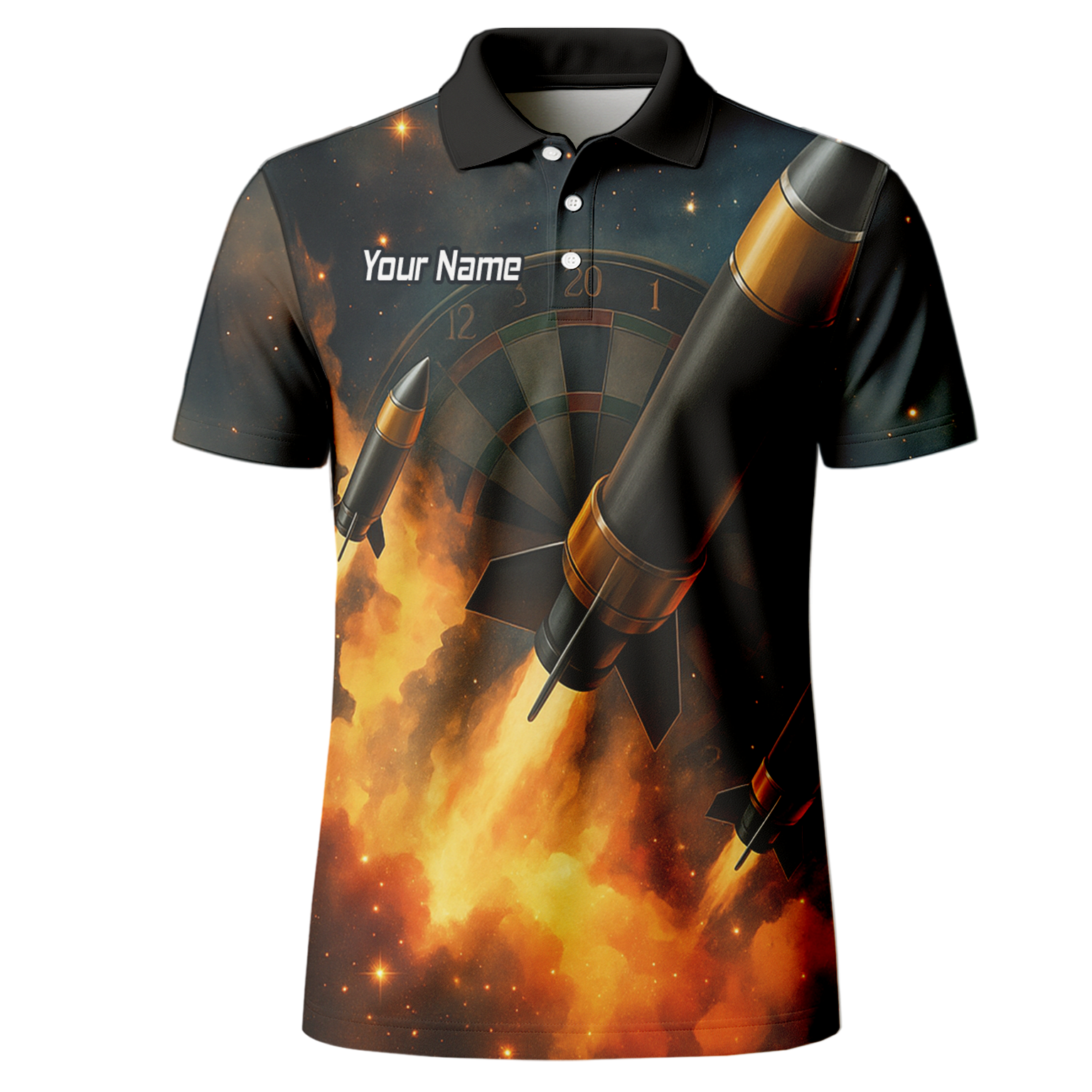 Personalised Space Rocket Fire Dart Jersey Polo Shirt For Men Q1206 additional image 2