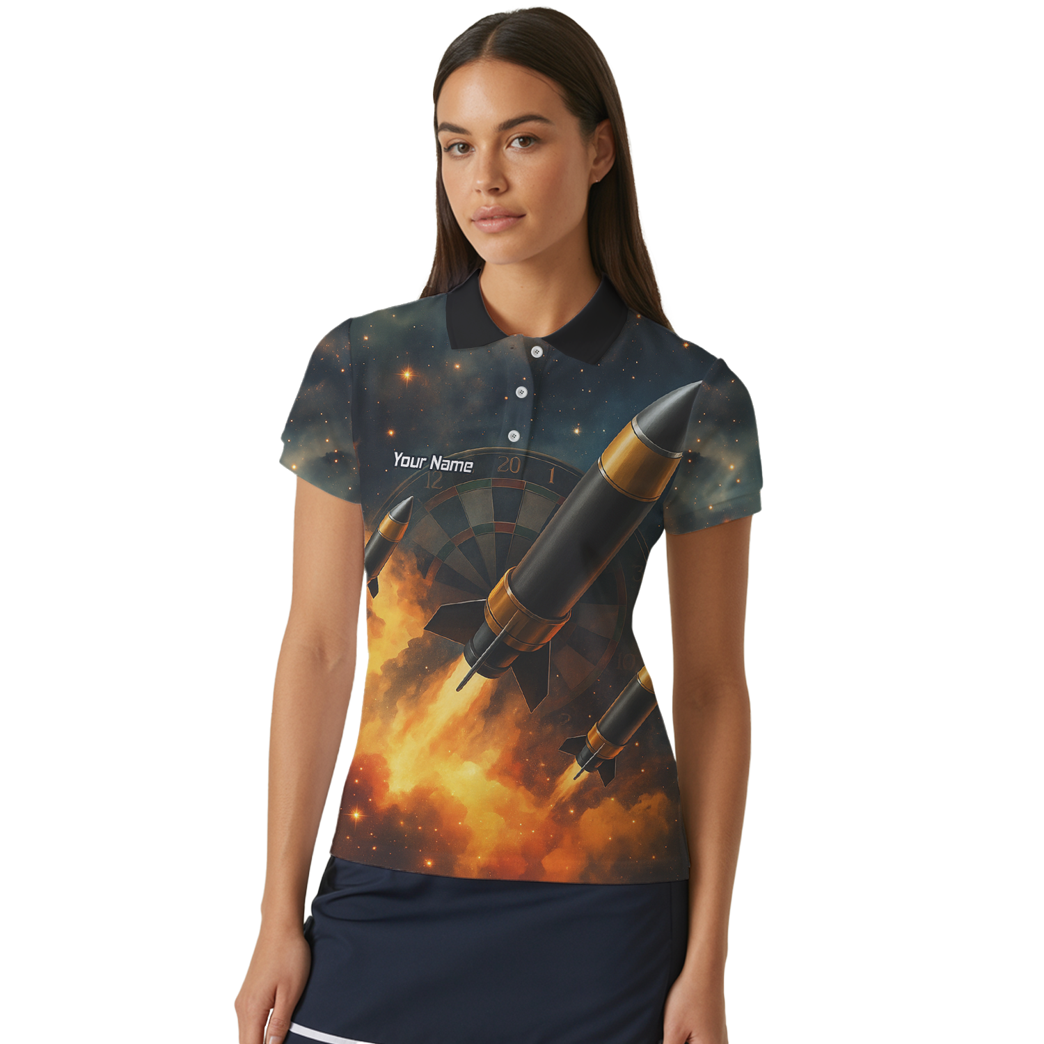 Personalised Space Rocket Fire Dart Jersey Polo Shirt For Men Q1206 additional image 4