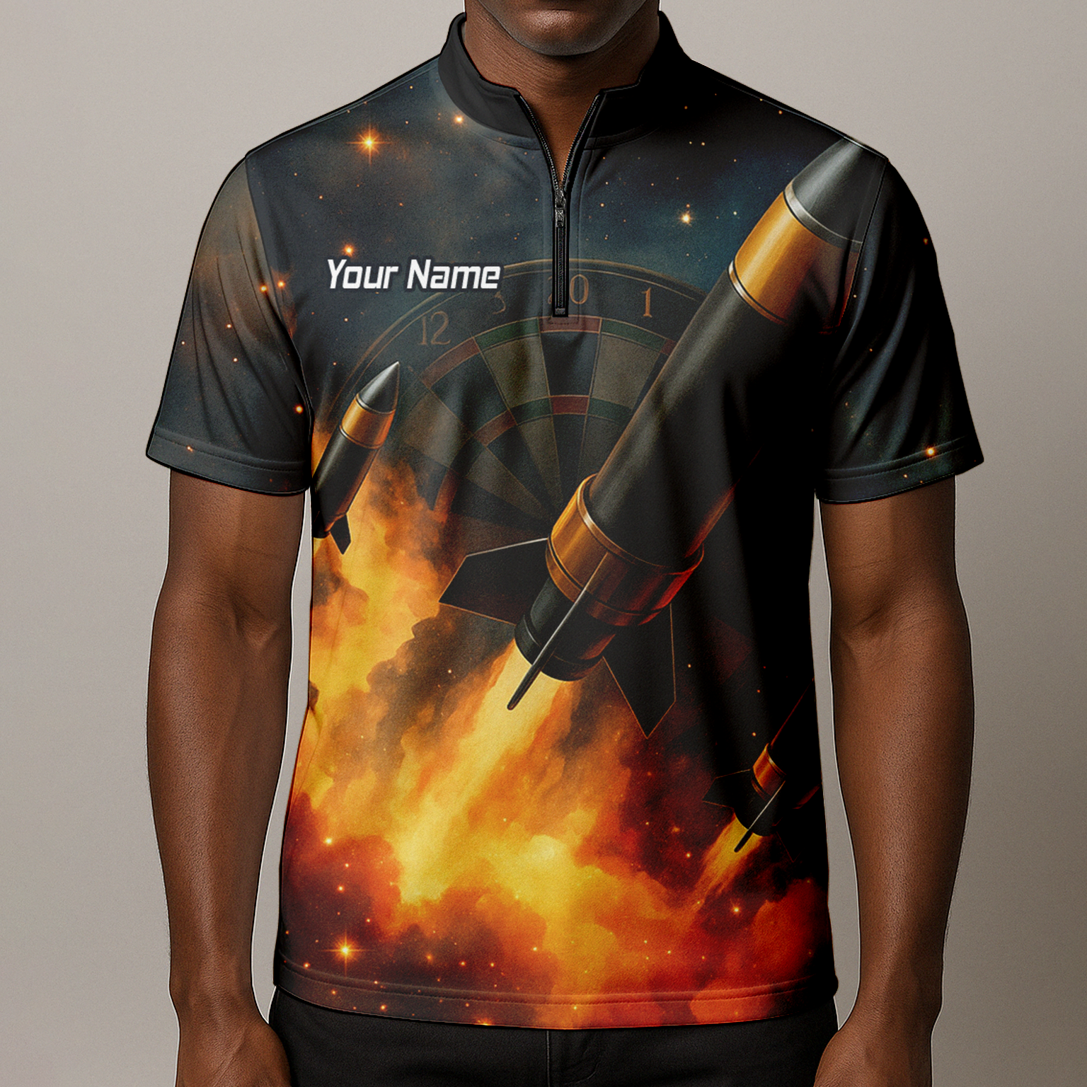 Personalised Space Rocket Fire Dart Jersey Polo Shirt For Men Q1206 additional image 8