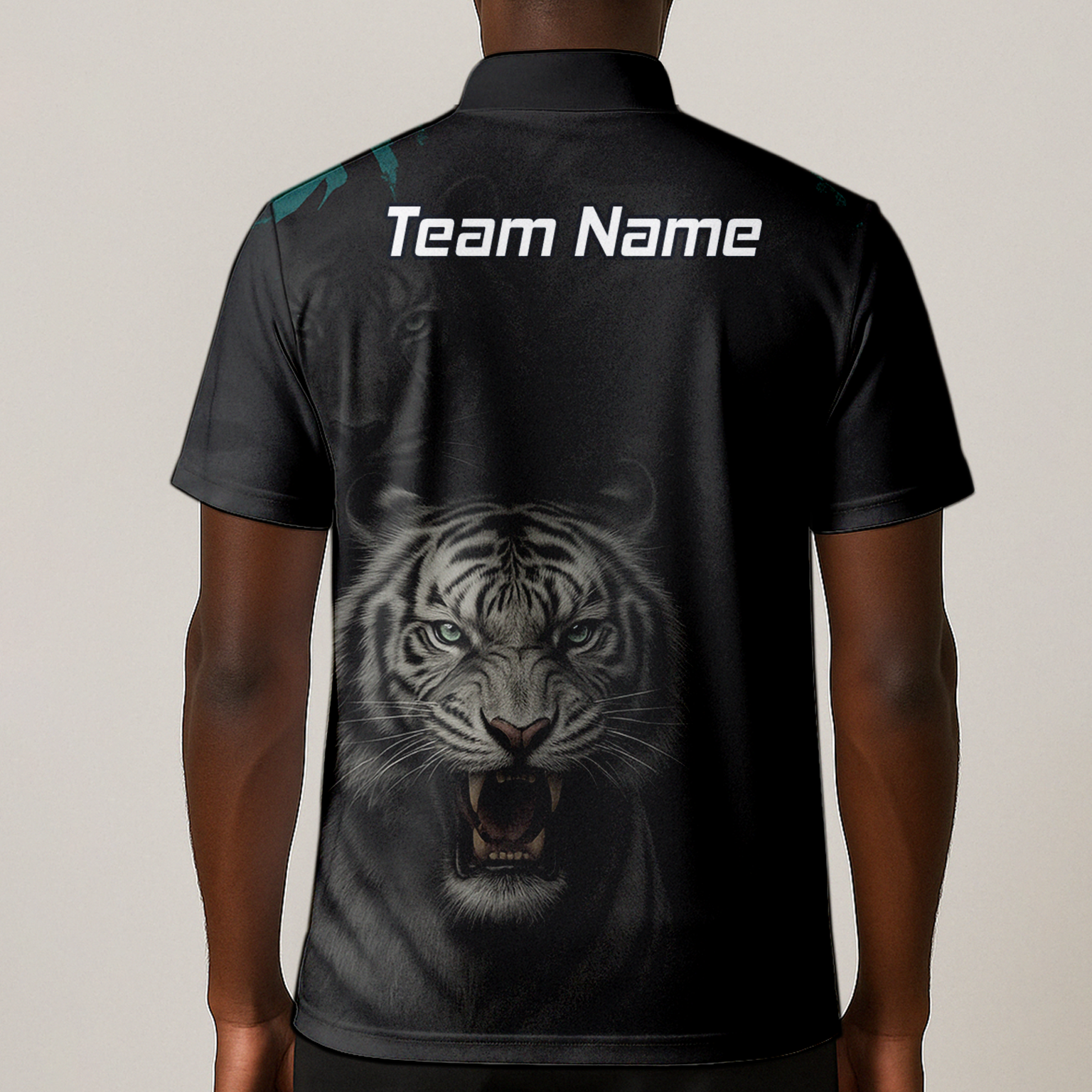 Personalised Roaring White Tiger Darts Polo Shirt Black For Men Q8496 additional image 1