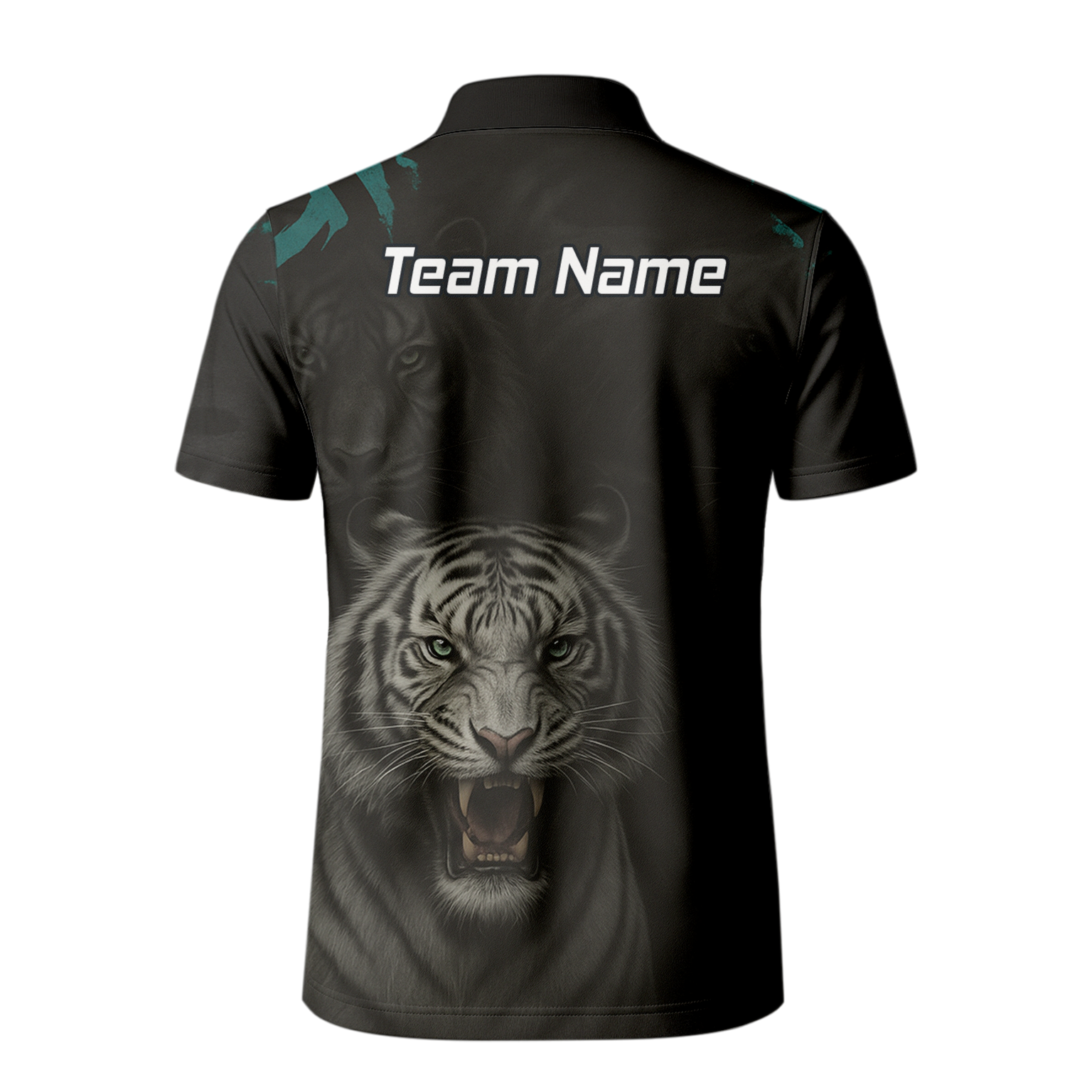 Personalised Roaring White Tiger Darts Polo Shirt Black For Men Q8496 additional image 3