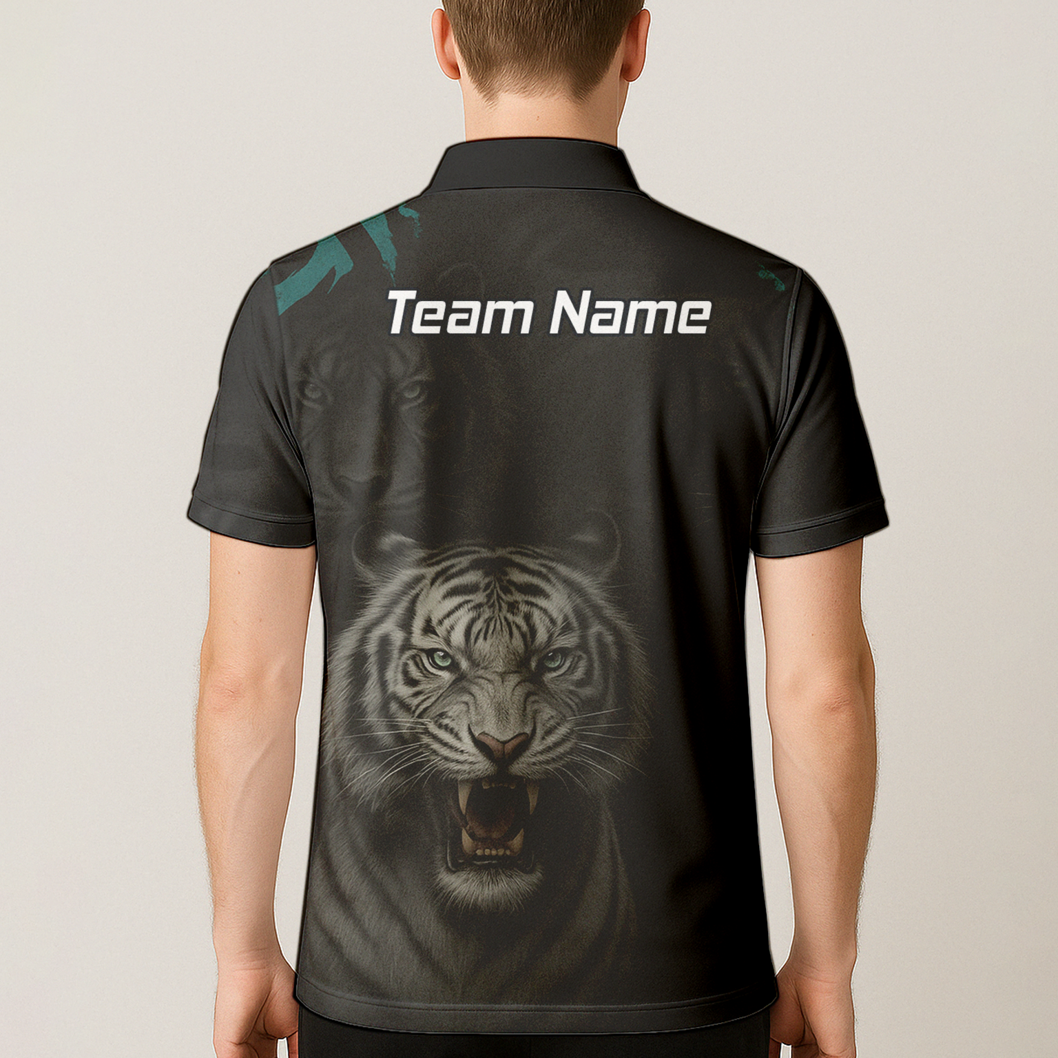 Personalised Roaring White Tiger Darts Polo Shirt Black For Men Q8496 additional image 5