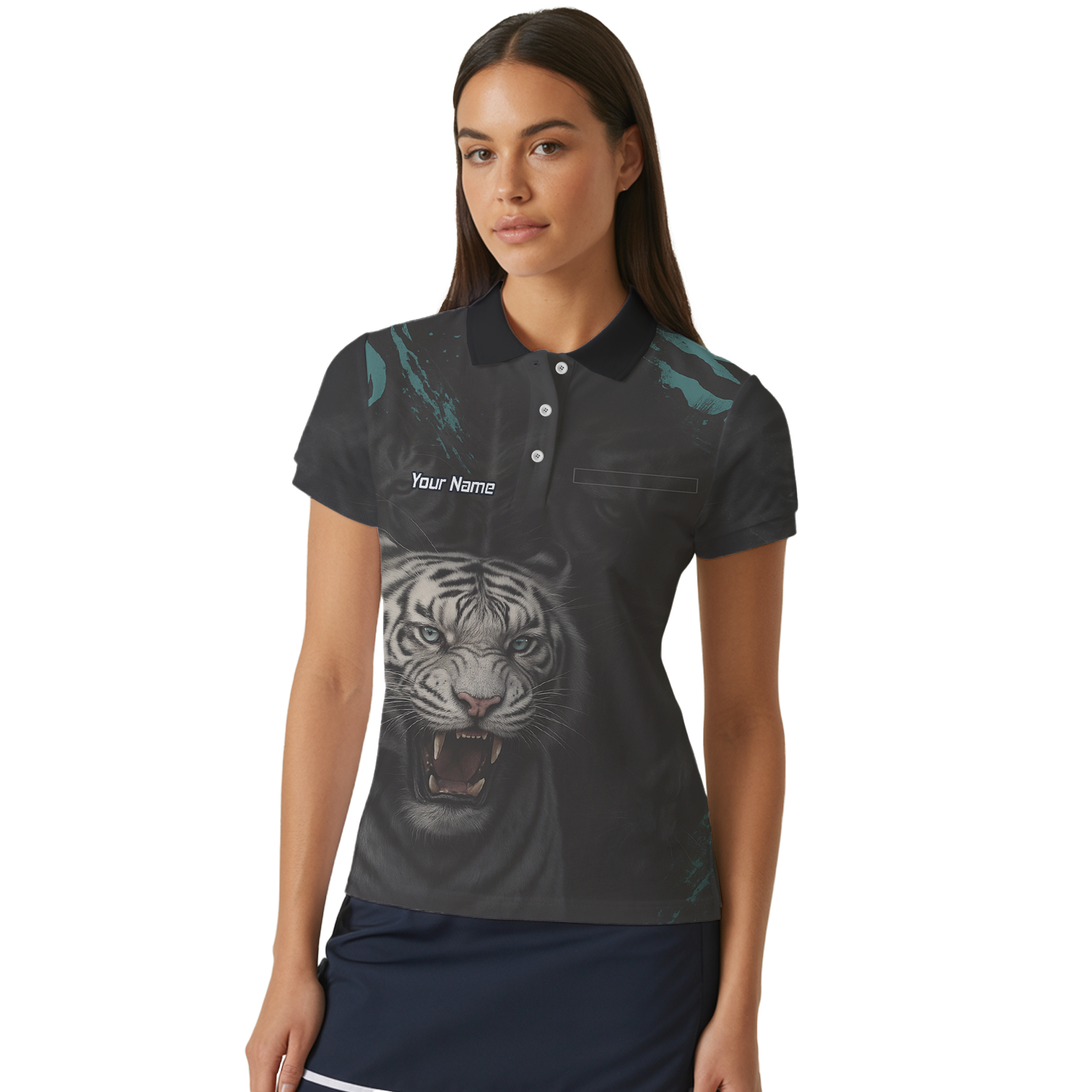 Personalised Roaring White Tiger Darts Polo Shirt Black For Men Q8496 additional image 4