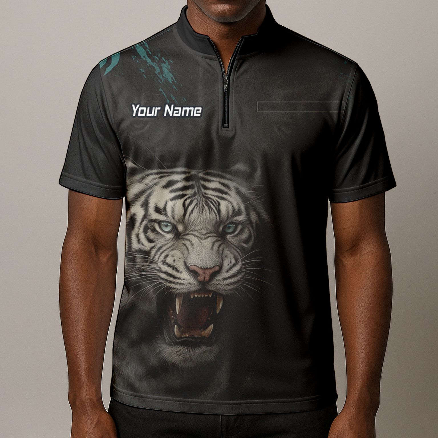 Personalised Roaring White Tiger Darts Polo Shirt Black For Men Q8496 additional image 8