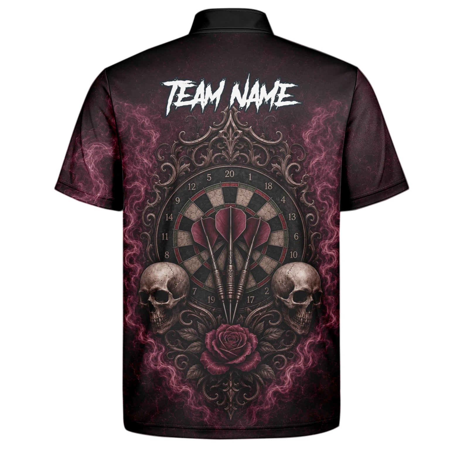 Personalised Burgundy & Black Skull Rose Darts Shirt For Men U786