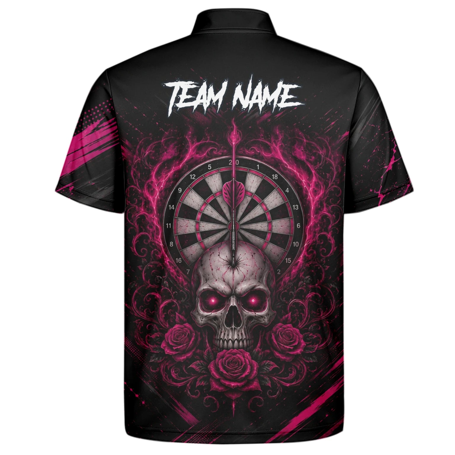 Personalised Black & Pink Skull and Roses Darts Shirt For Men V308