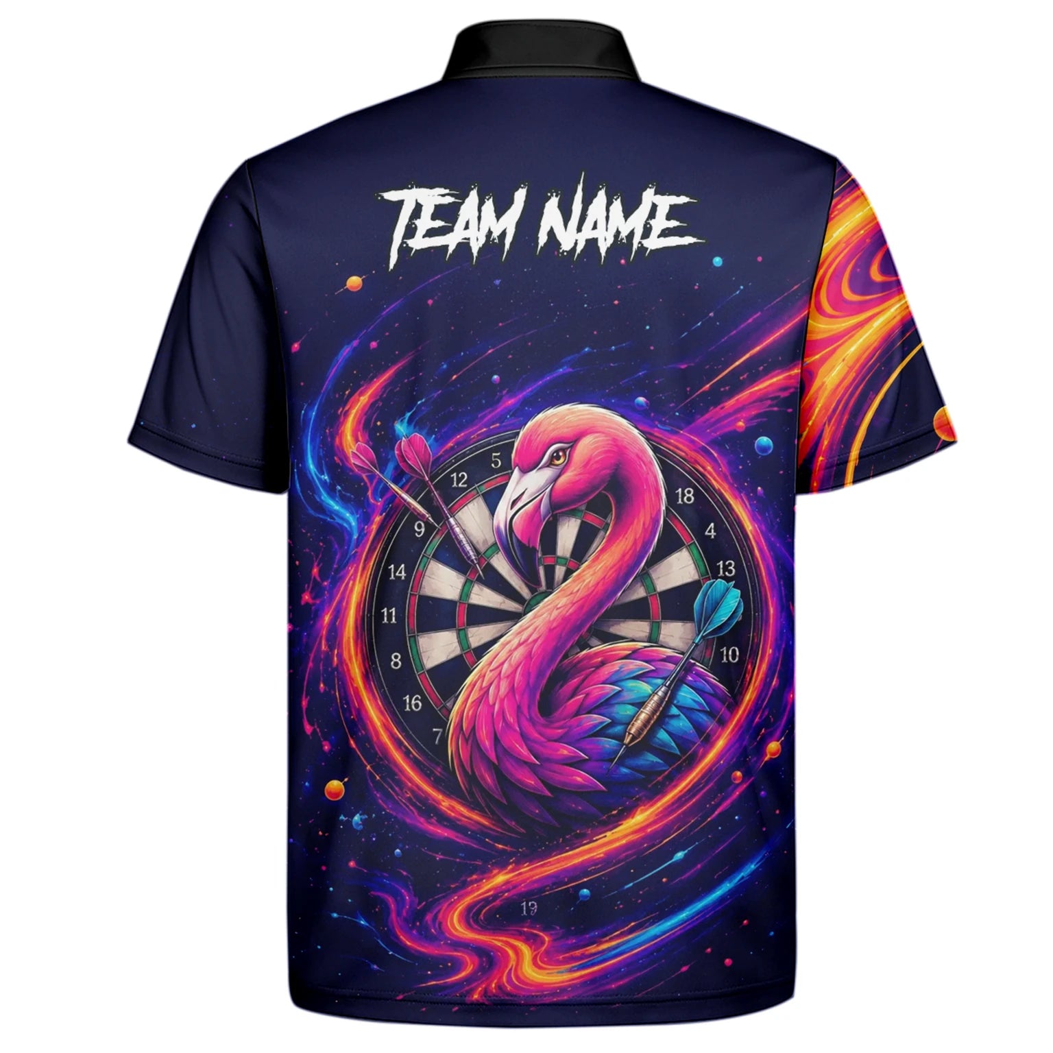 Personalised Neon Flamingo Galaxy Darts Polo Shirt For Men D064