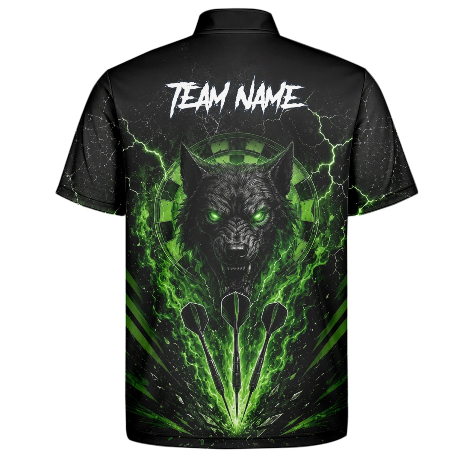 Personalised Black & Green Wolf Dartboard Darts Shirt For Men F303