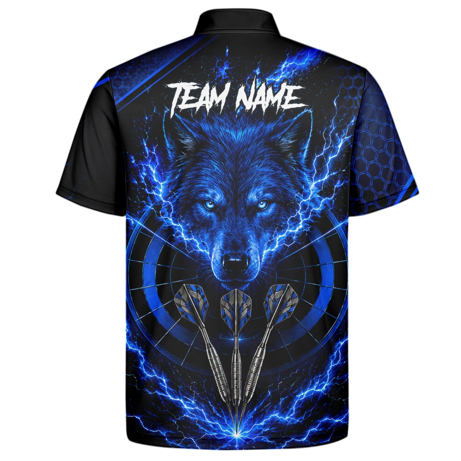 Personalised Black & Blue Wolf Lightning Darts Shirt For Men Y375