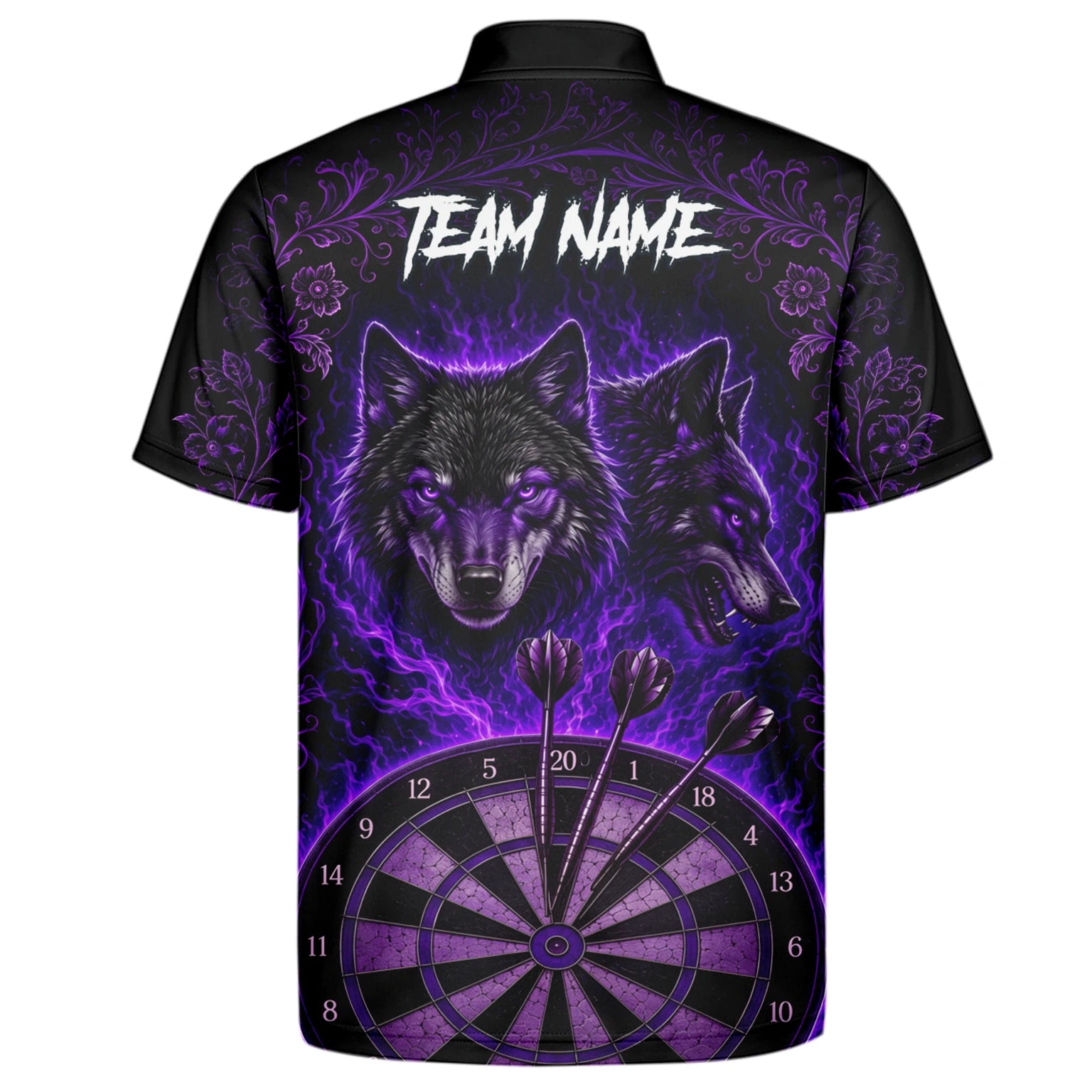 Personalised Black & Purple Wolf Dartboard Darts Shirt For Men J133