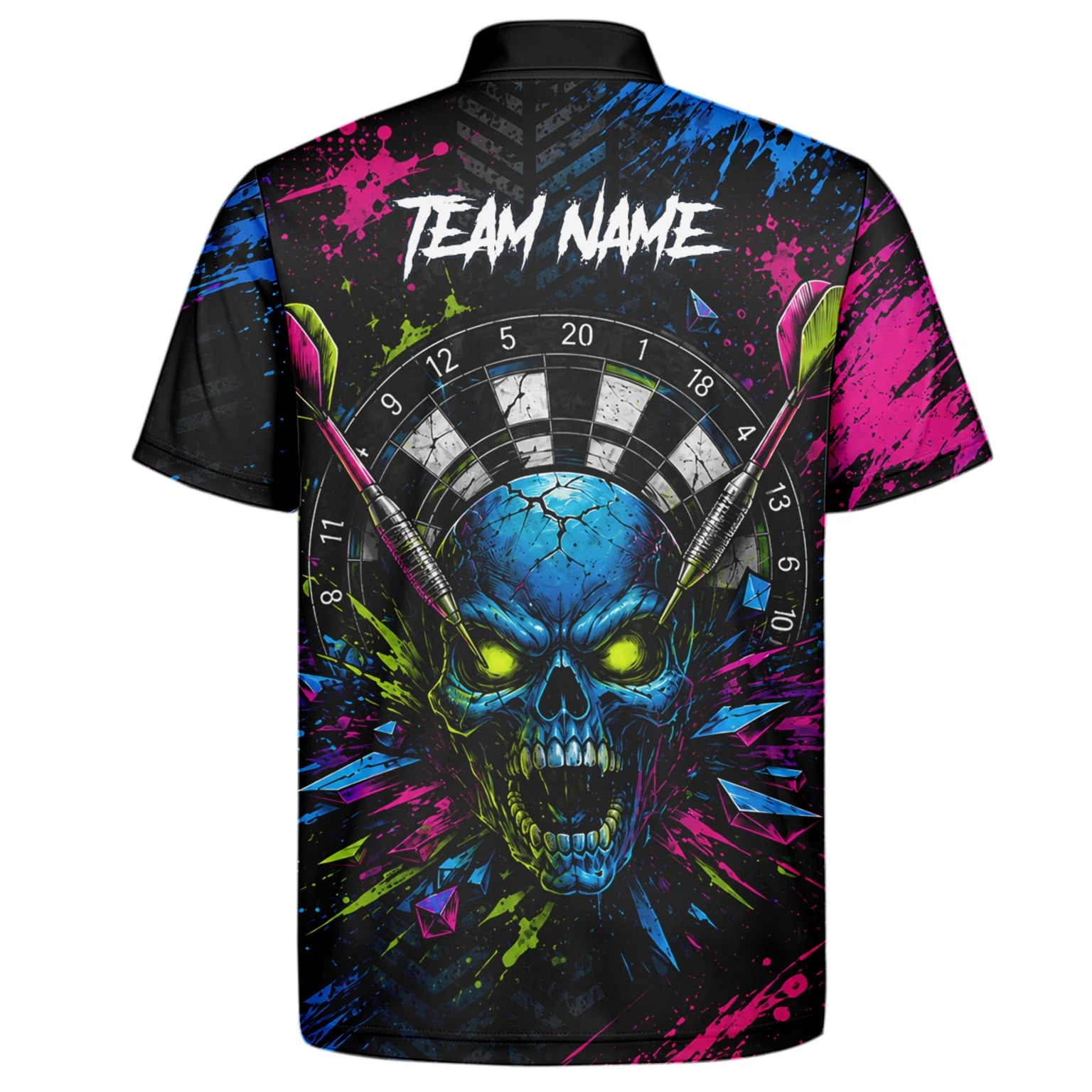 Personalised Neon Blue Green & Pink Skull Dartboard Darts Shirt For Men S232