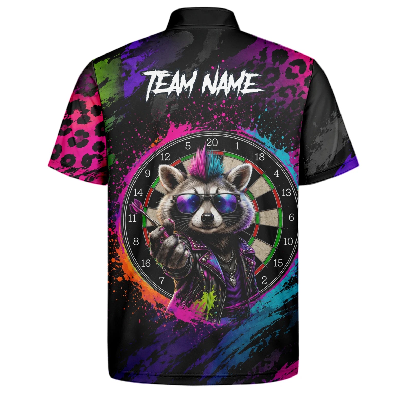 Personalised Black Multicolour Punk Raccoon Dartboard Darts Shirt For Men E164