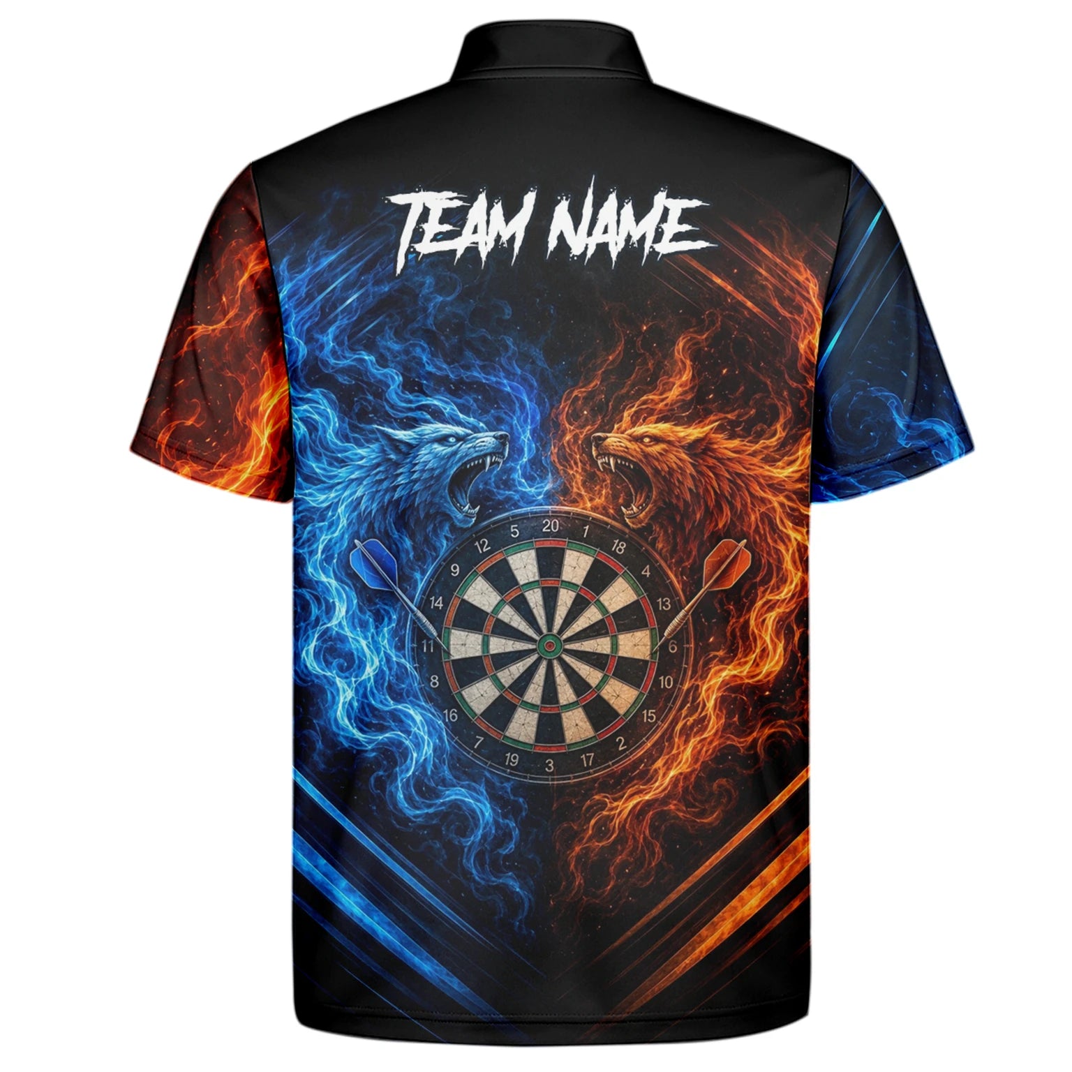 Personalised Blue & Orange Wolf Flame Dartboard Darts Shirt For Men A749
