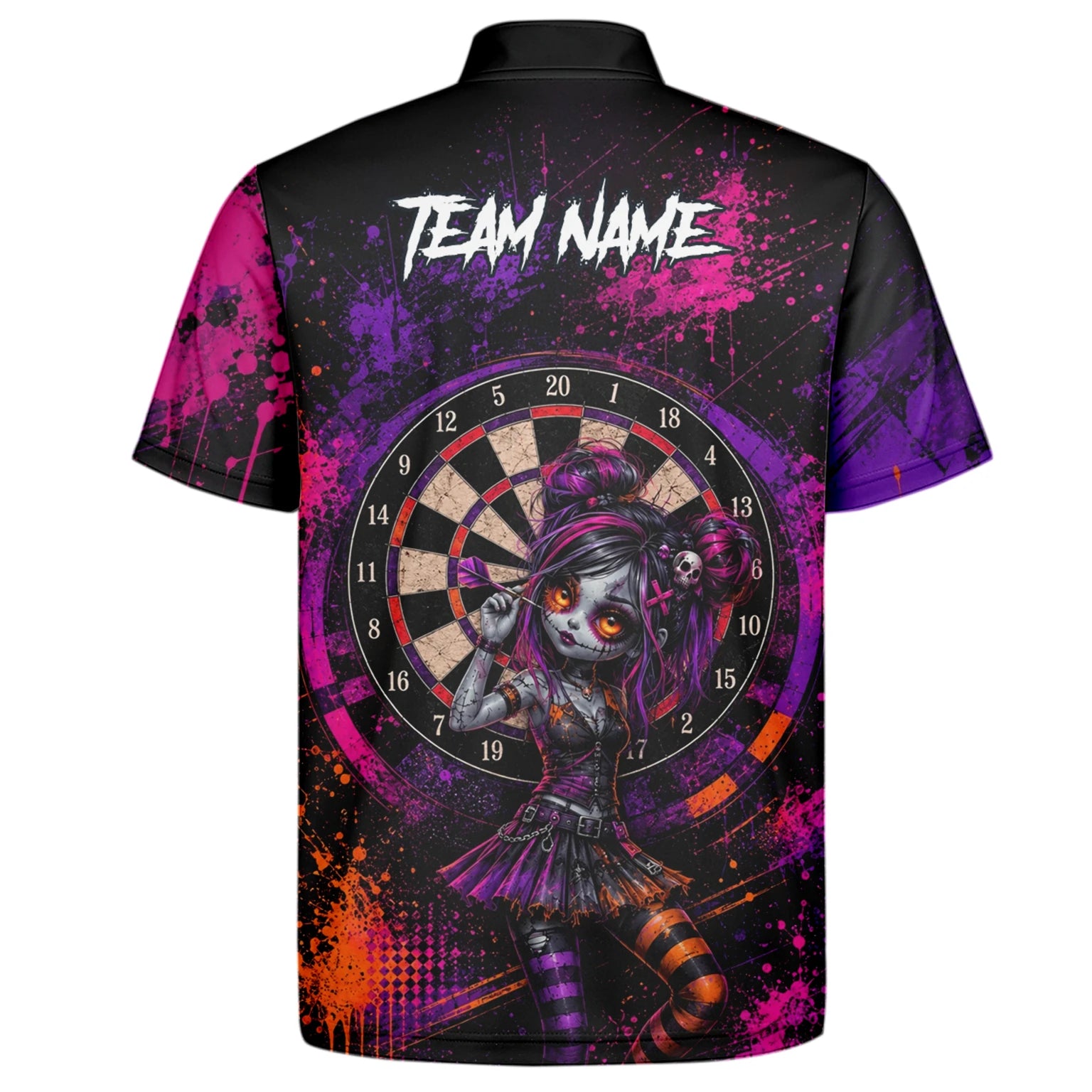 Personalised Black Purple Pink & Orange Gothic Darts Shirt For Men Z641
