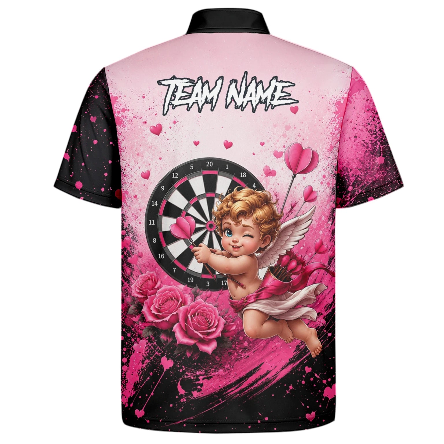 Personalised Pink & Black Cupid Dartboard Darts Shirt For Men I643
