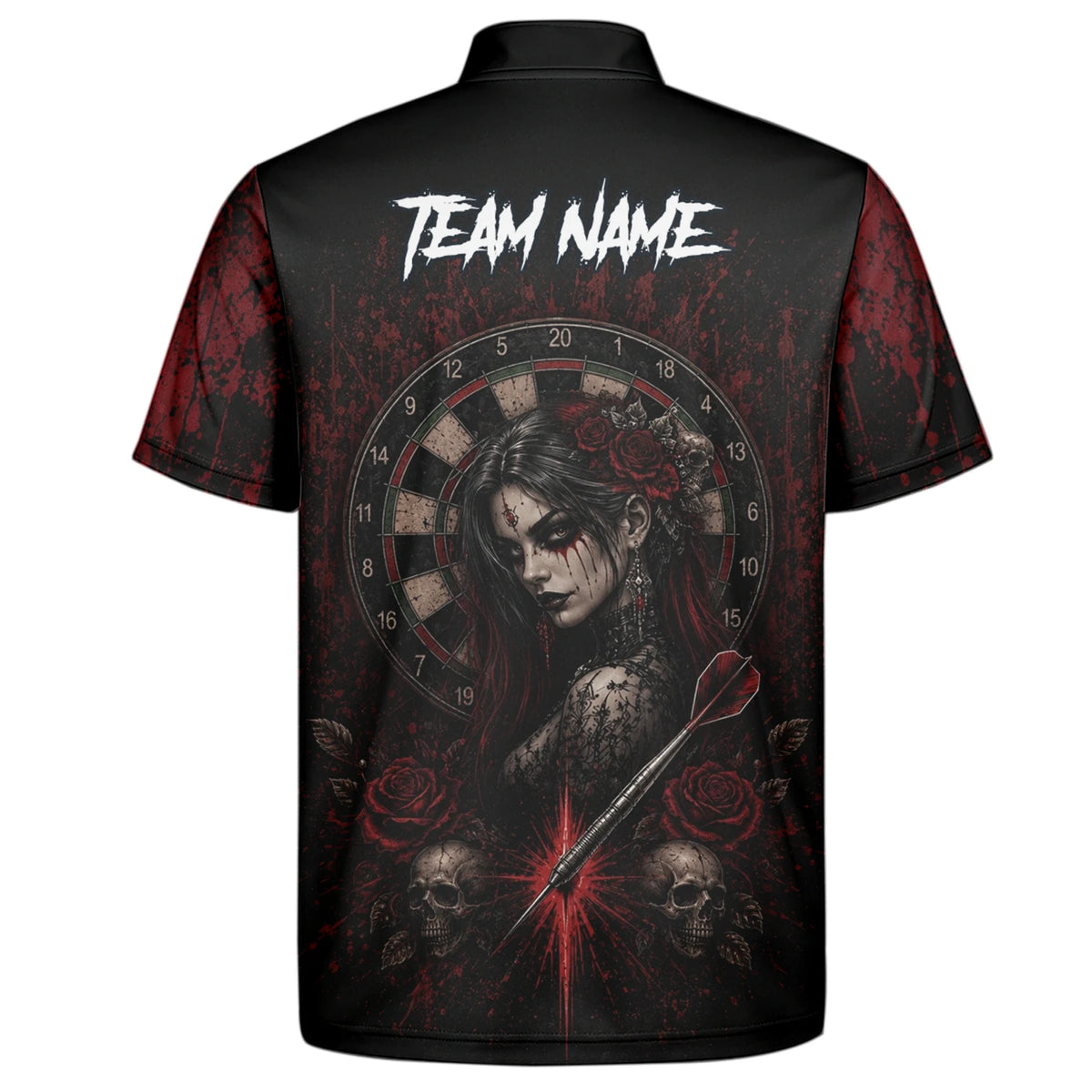 Personalised Black & Red Gothic Woman Skull Darts Shirt For Men W035