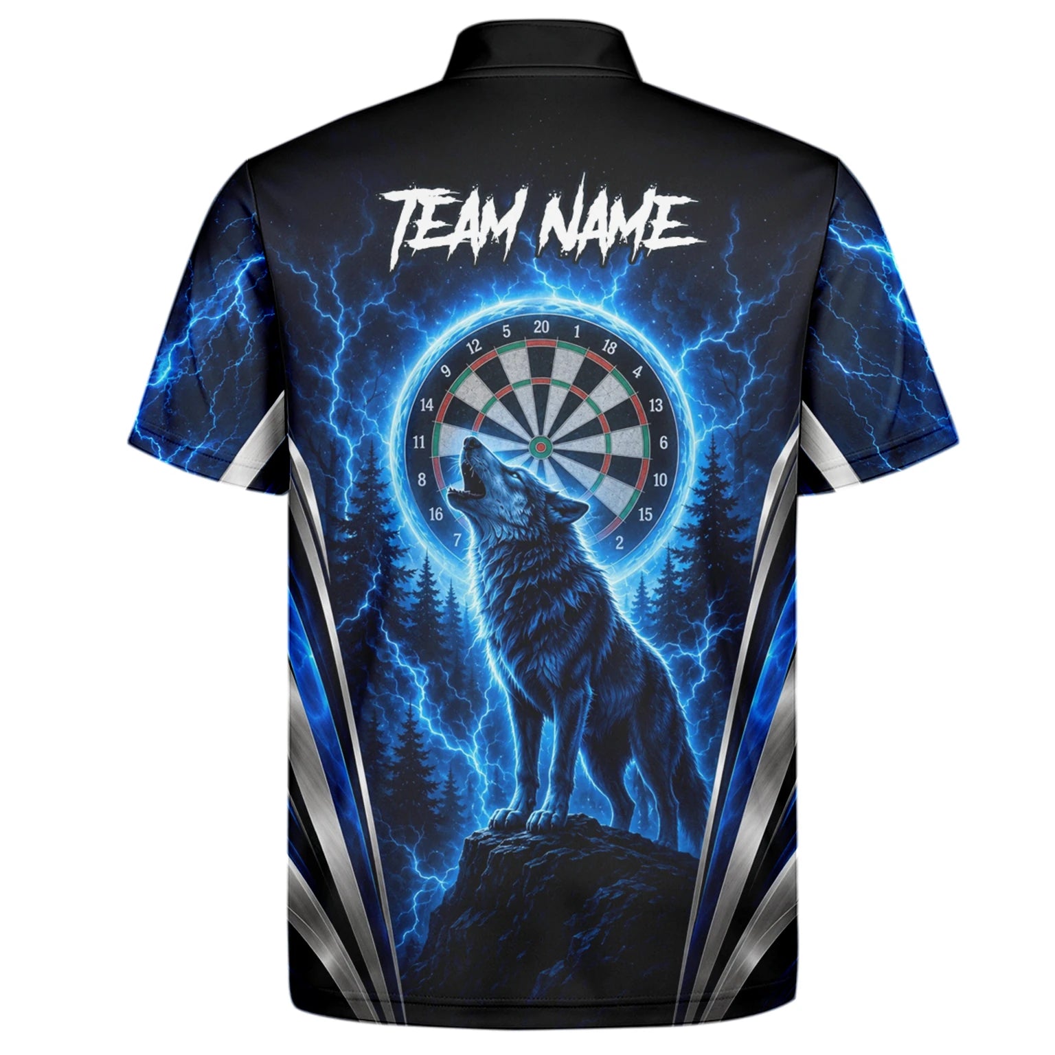 Personalised Black & Blue Wolf Lightning Darts Shirt For Men X929