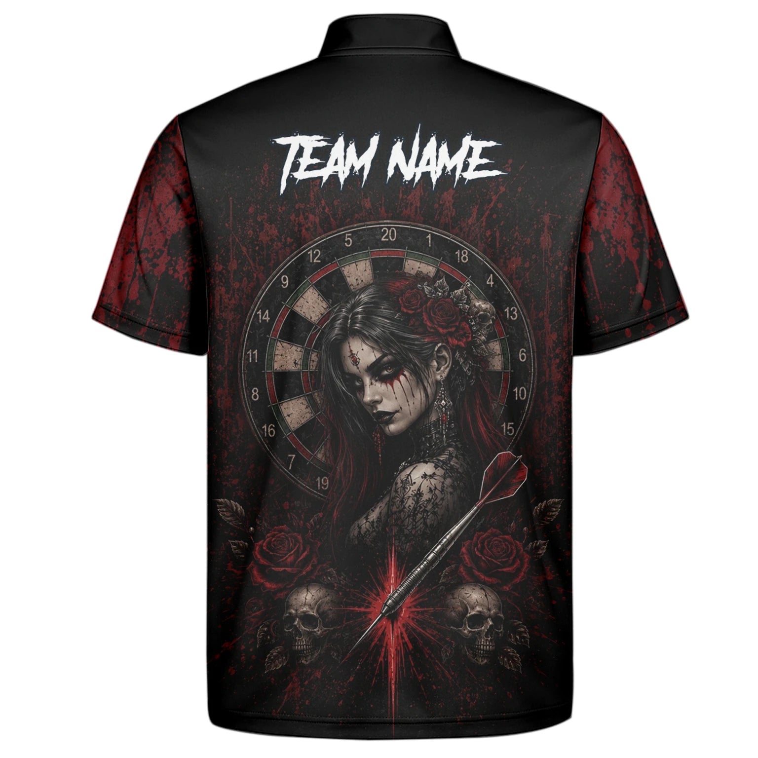 Personalised Black & Red Gothic Woman Skull Darts Shirt For Men W035