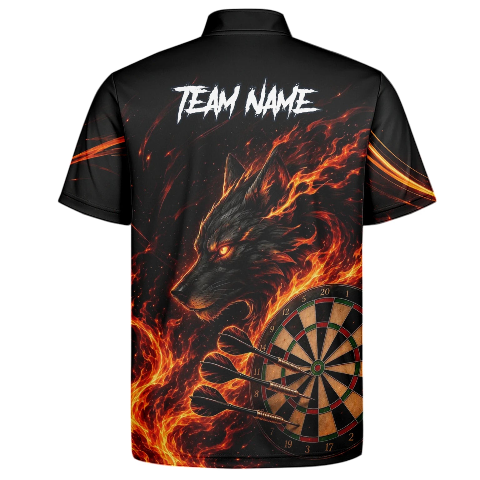 Personalised Flaming Wolf Darts Polo Shirt For Men W521