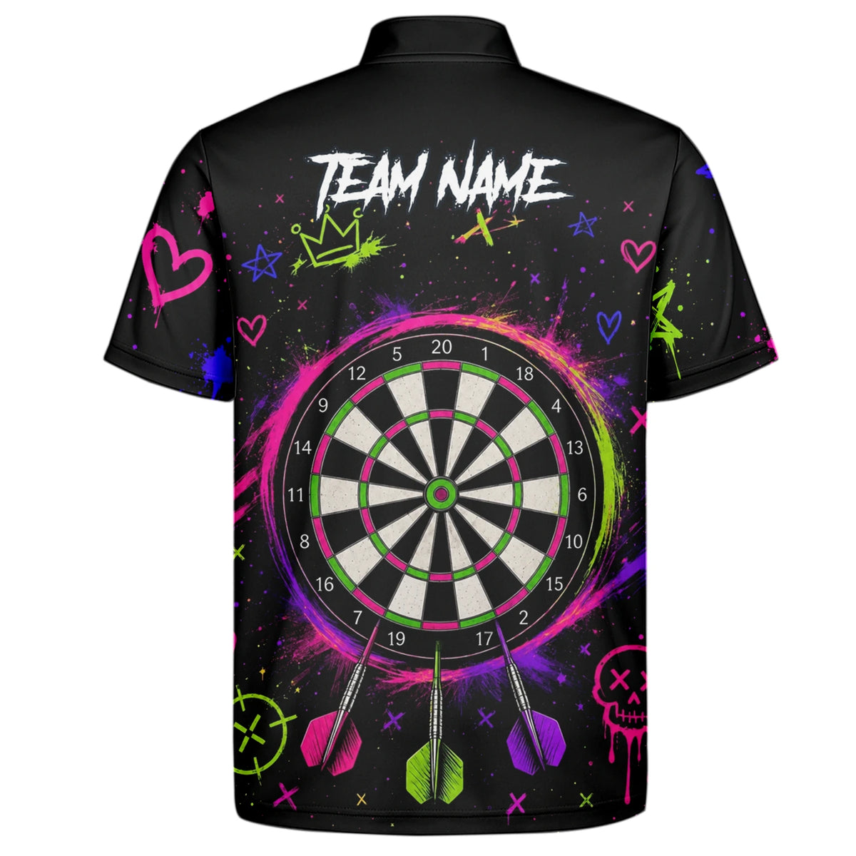 Personalised Black Neon Sugar Skull Woman Darts Shirt For Men K745