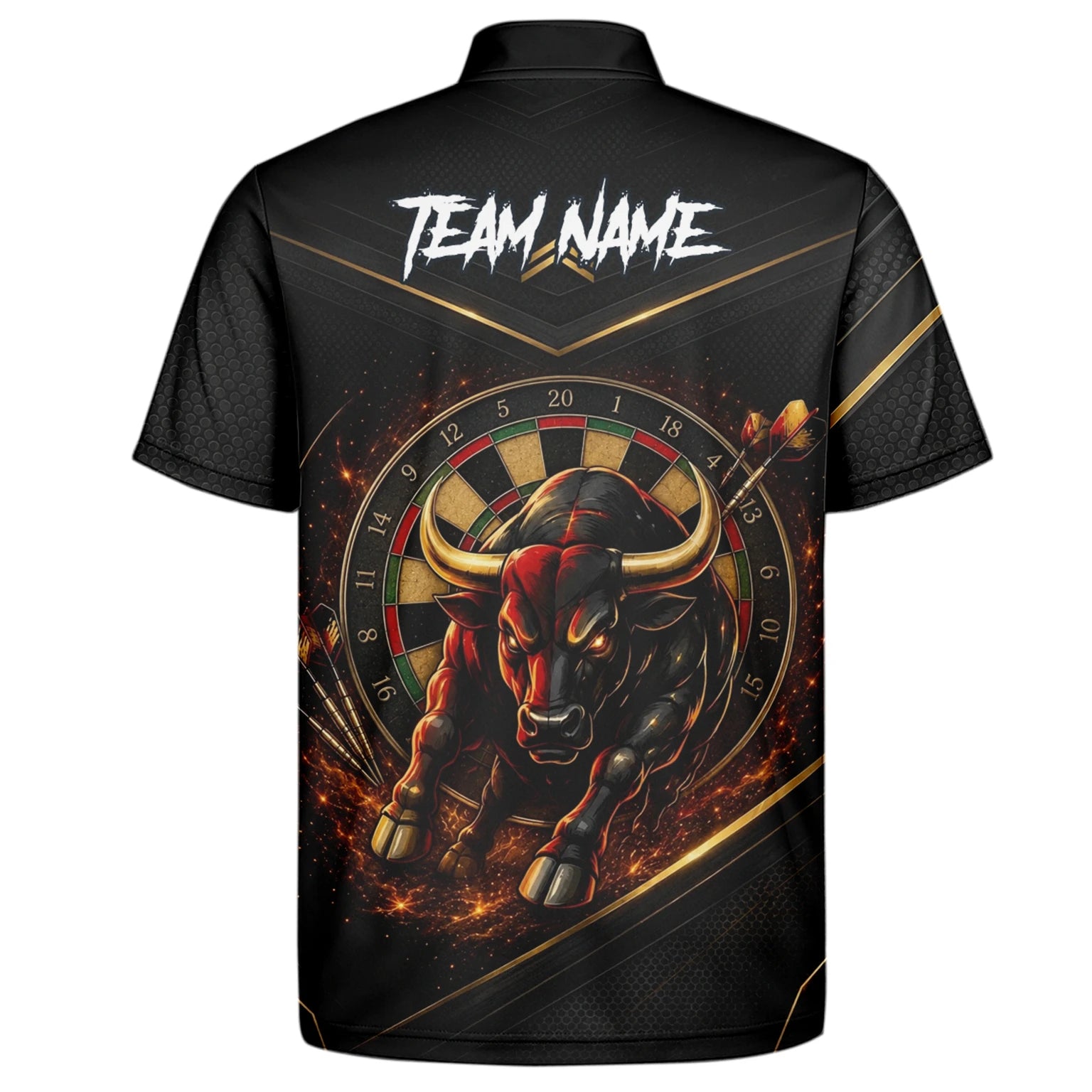 Personalised Black & Gold Bull Darts Polo Shirt For Men K607