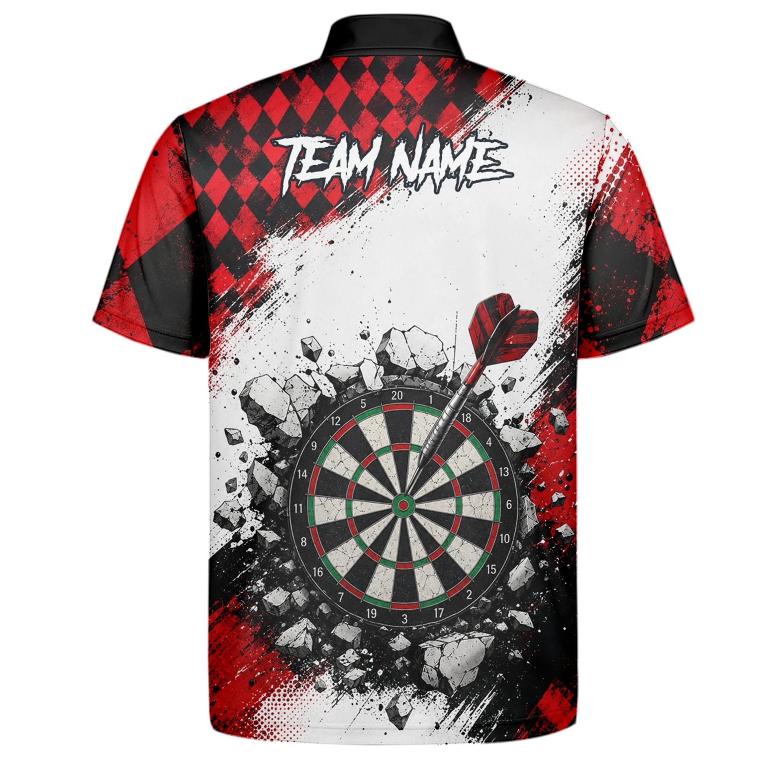 Personalised Red & Black Gothic Harlequin Darts Polo Shirt For Men K572