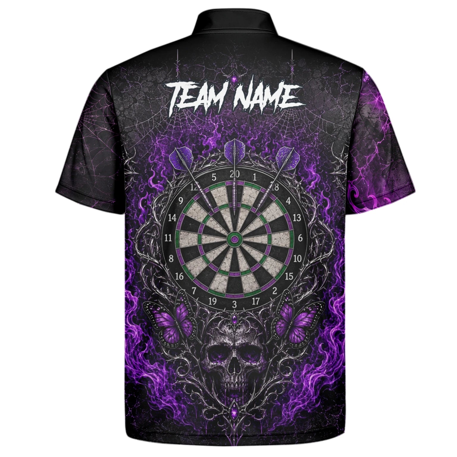 Personalised Black & Purple Skull Butterfly Darts Shirt For Men Q241