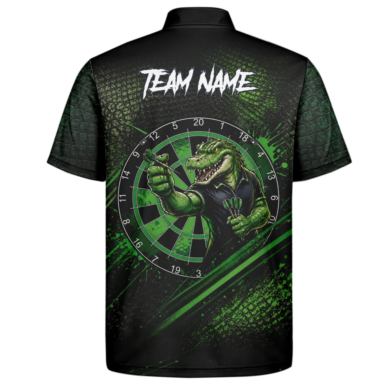 Personalised Black & Green Crocodile Darts Player Shirt For Men I987