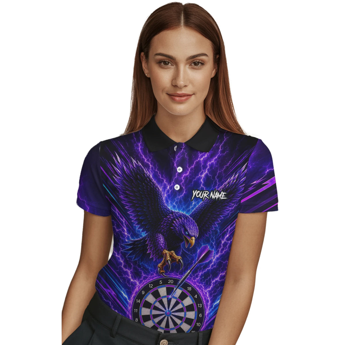 Personalised Purple Lightning Eagle Darts Polo Shirt For Women U478