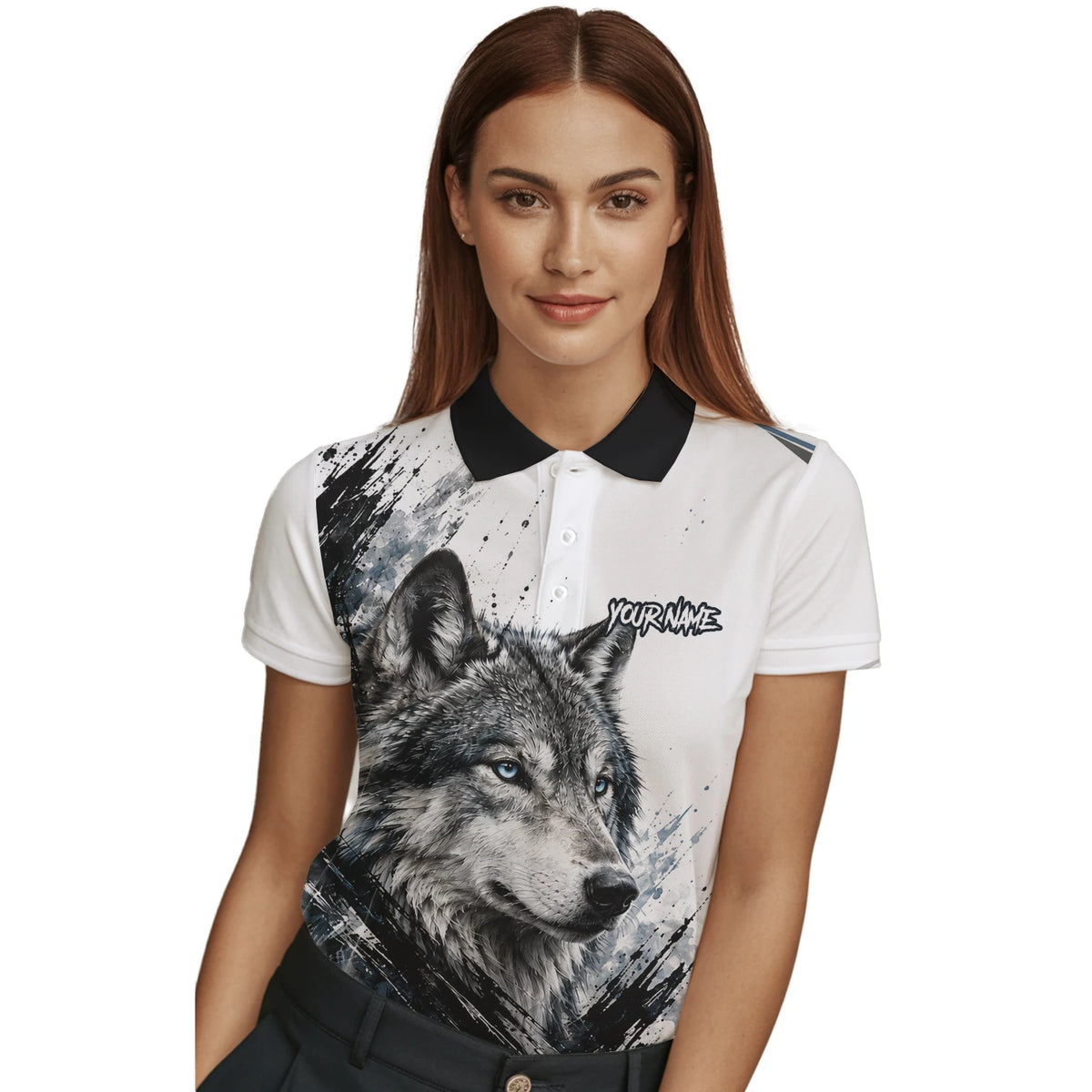 Personalised White Black Blue Wolf Darts Shirt For Women P634